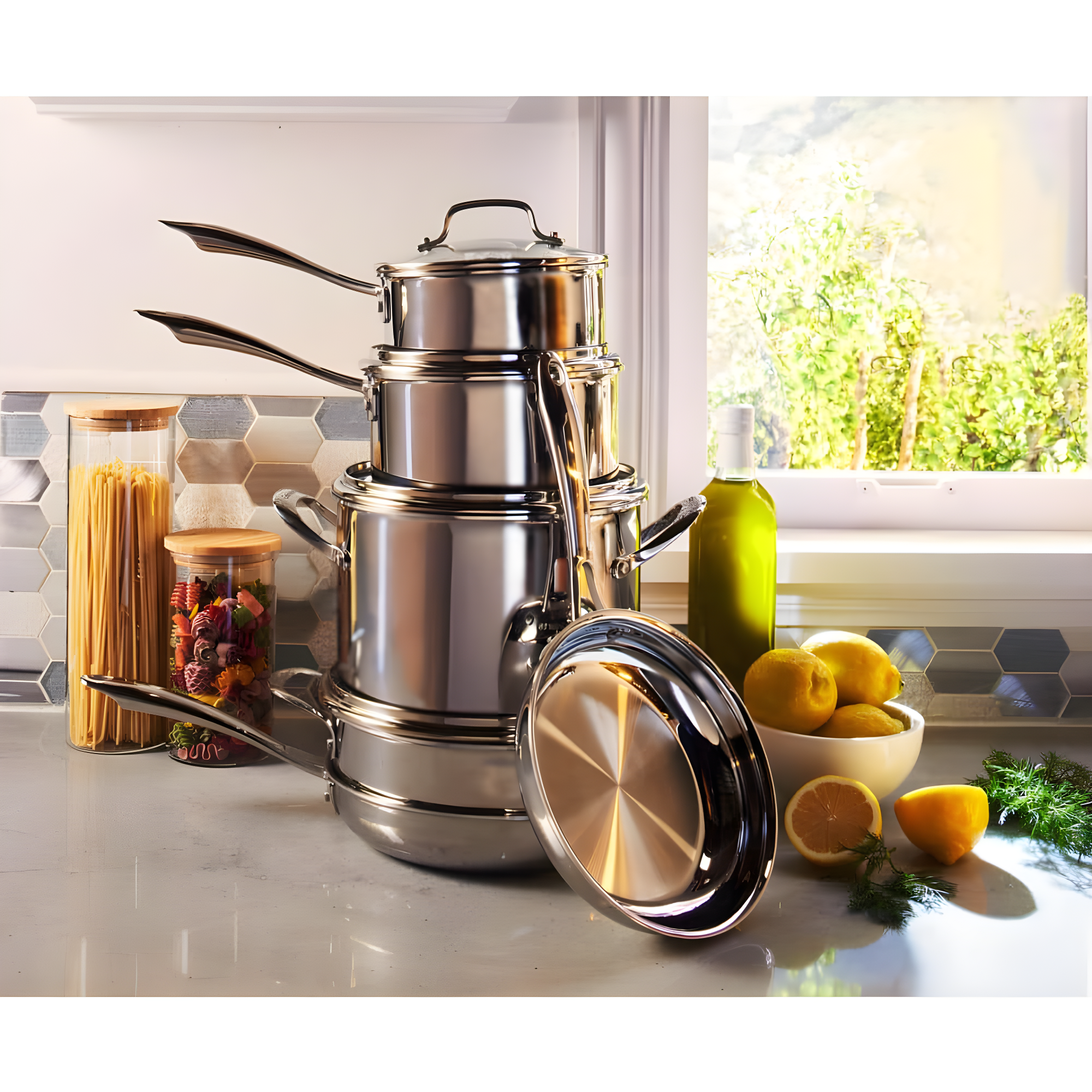 Honey Can Do 4-Piece Glass Jar Storage Set, Bamboo Lids, Natural/Clear