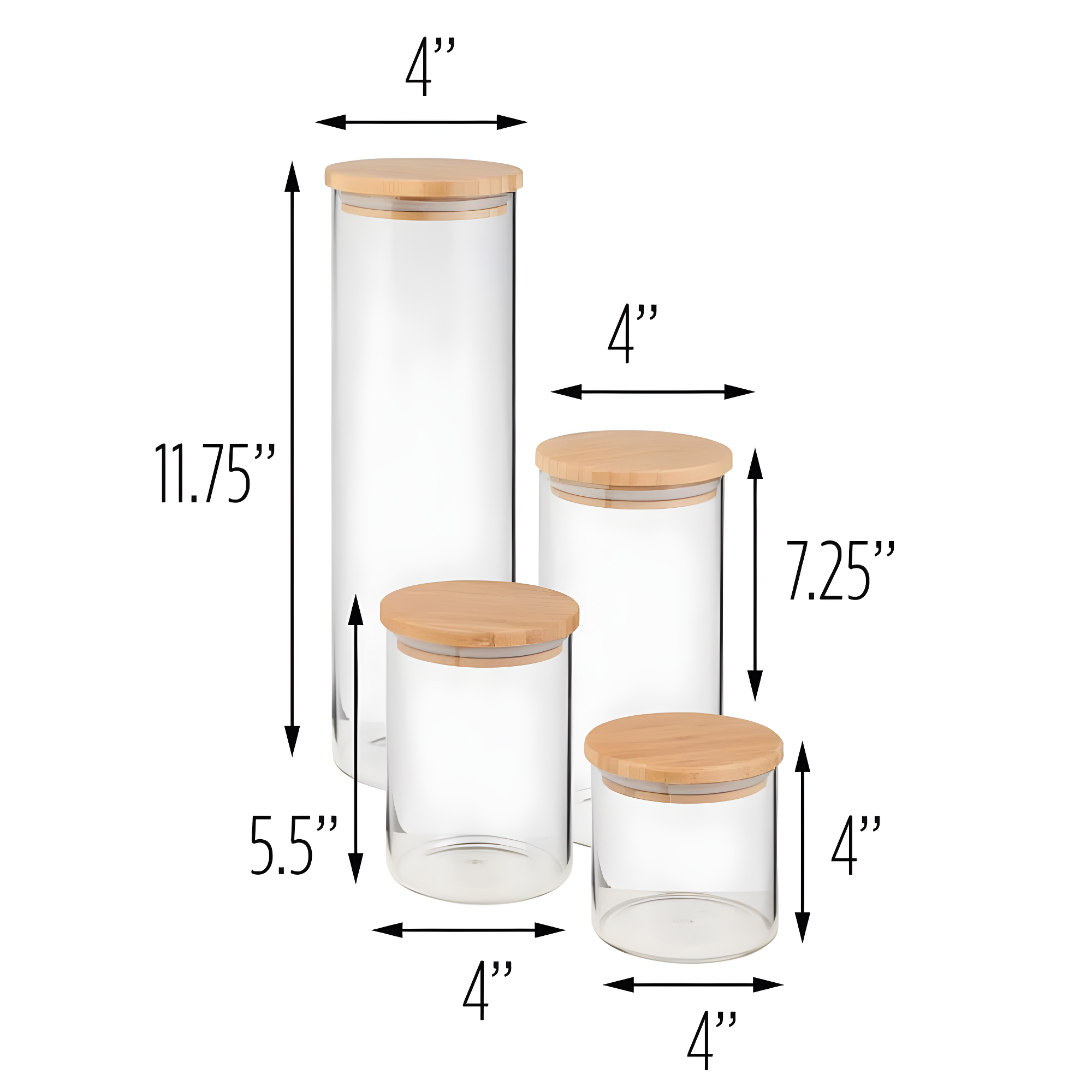 Honey Can Do 4-Piece Glass Jar Storage Set, Bamboo Lids, Natural/Clear