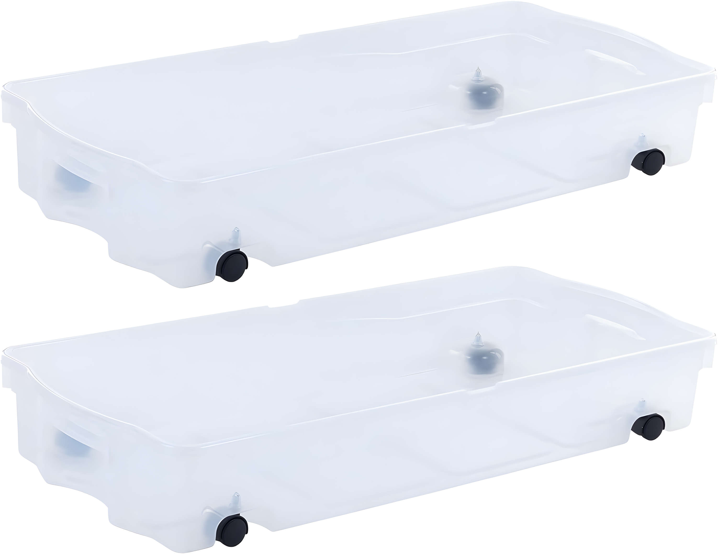 Rubbermaid Under Bed Wheeled Storage Box, 2-Pack, Made In USA, Plastic Containers With Dual-Hinged Lids And Sturdy Wheels, Visible Organization For Tight Spaces