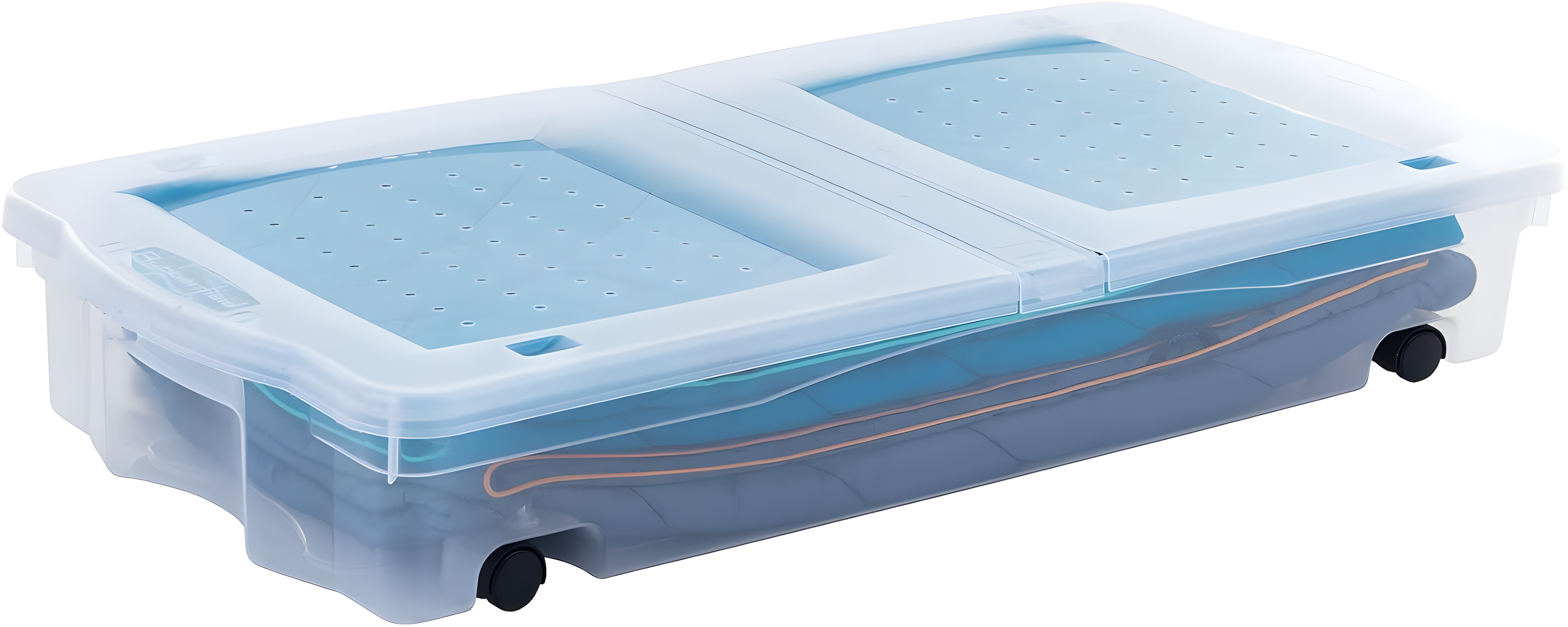 Rubbermaid Under Bed Wheeled Storage Box, 2-Pack, Made In USA, Plastic Containers With Dual-Hinged Lids And Sturdy Wheels, Visible Organization For Tight Spaces