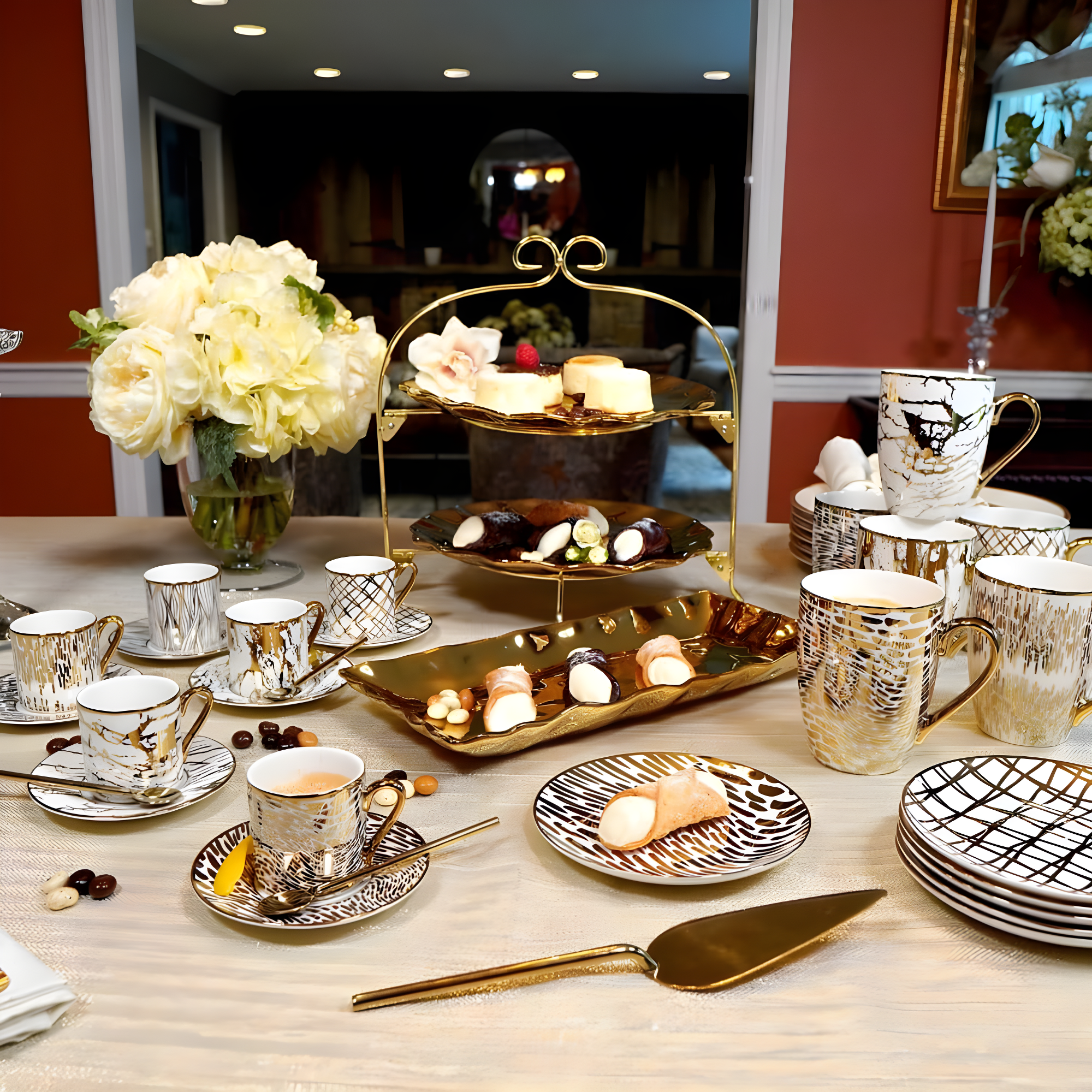 Certified International Set Of 6 Gold Plated Mugs