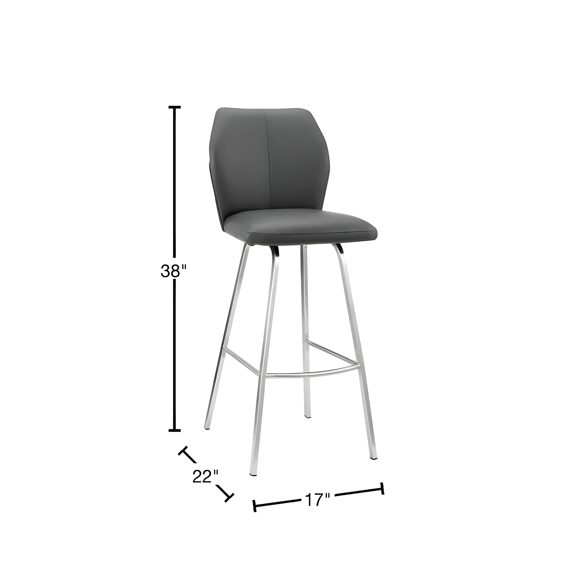 Tandy Gray Faux Leather and Brushed Stainless Steel 26" Counter Stool