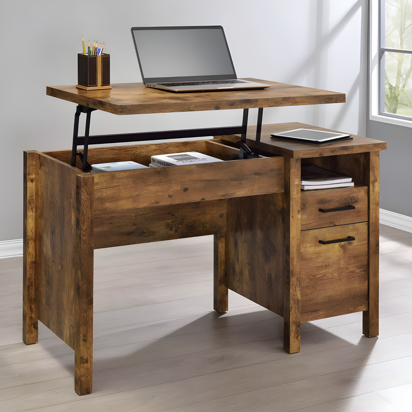 Delwin 2 Drawer Standing Office Desk Antique Nutmeg - Coaster
