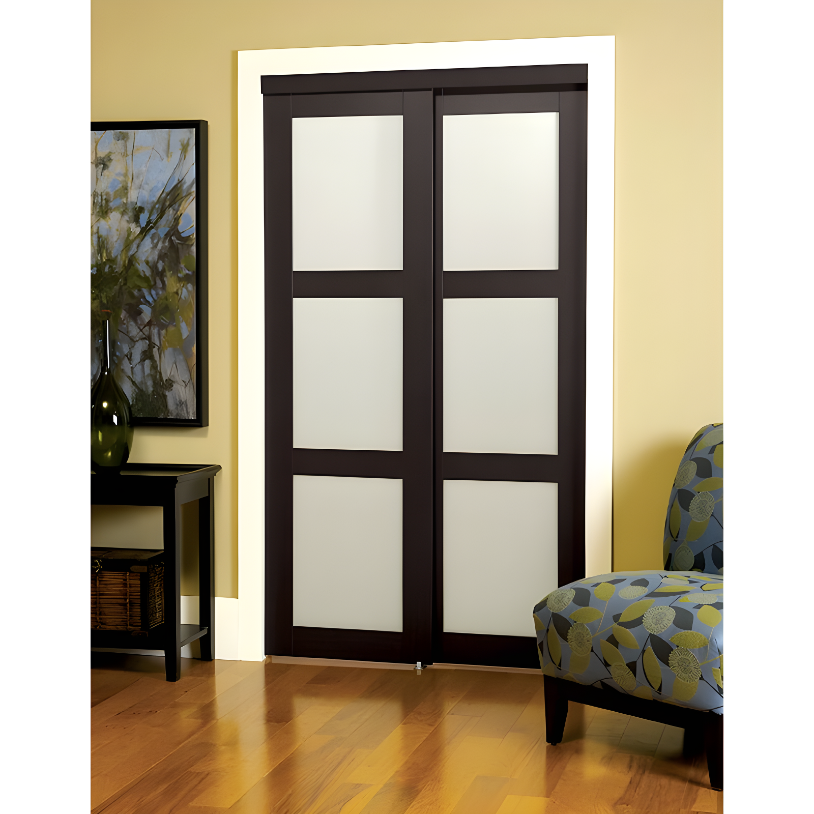 Renin 80'' Solid + Manufactured Wood Glass Low-Gloss Sliding Closet Doors