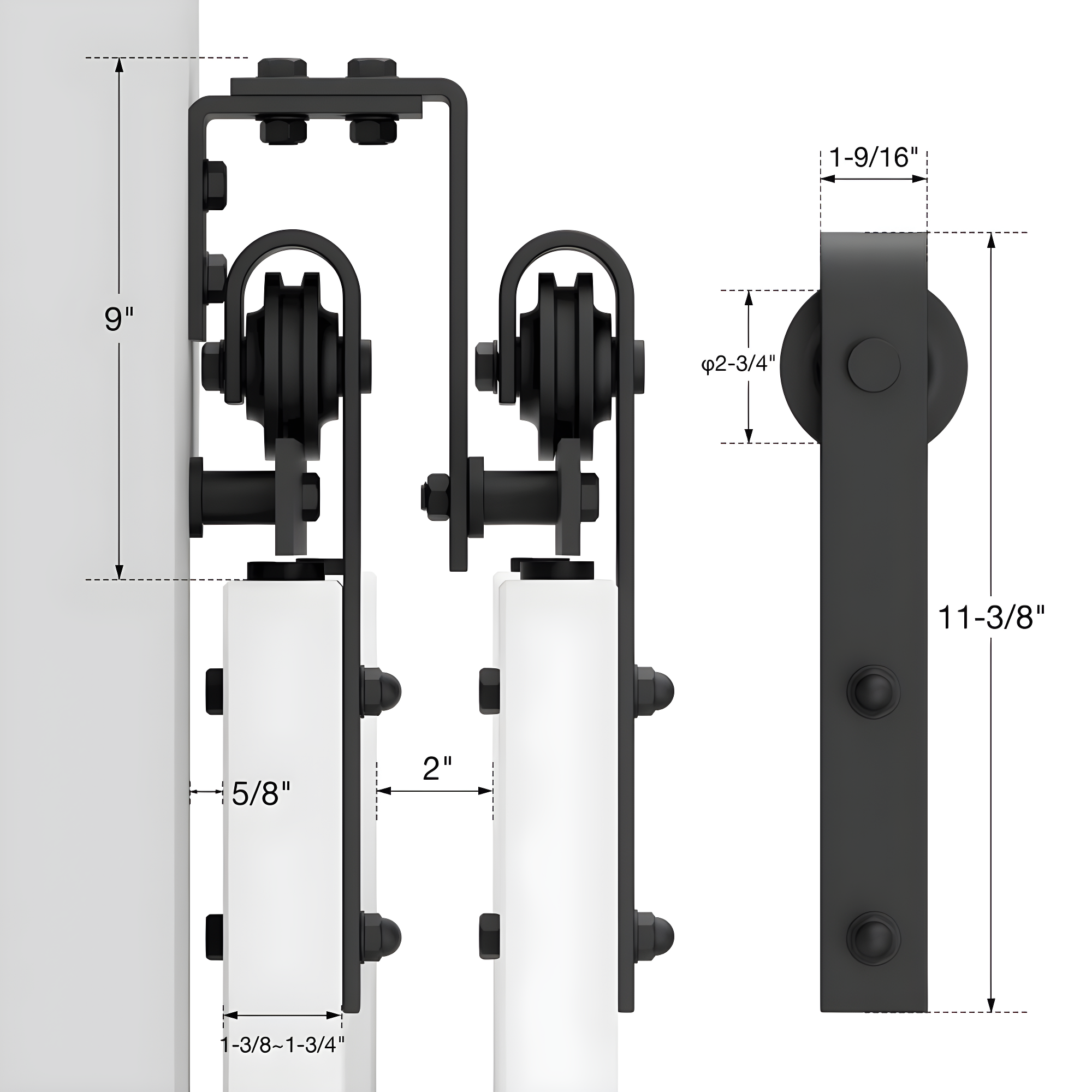 LAZ Sliding Double Bypass Double Door Barn Door Hardware Kit