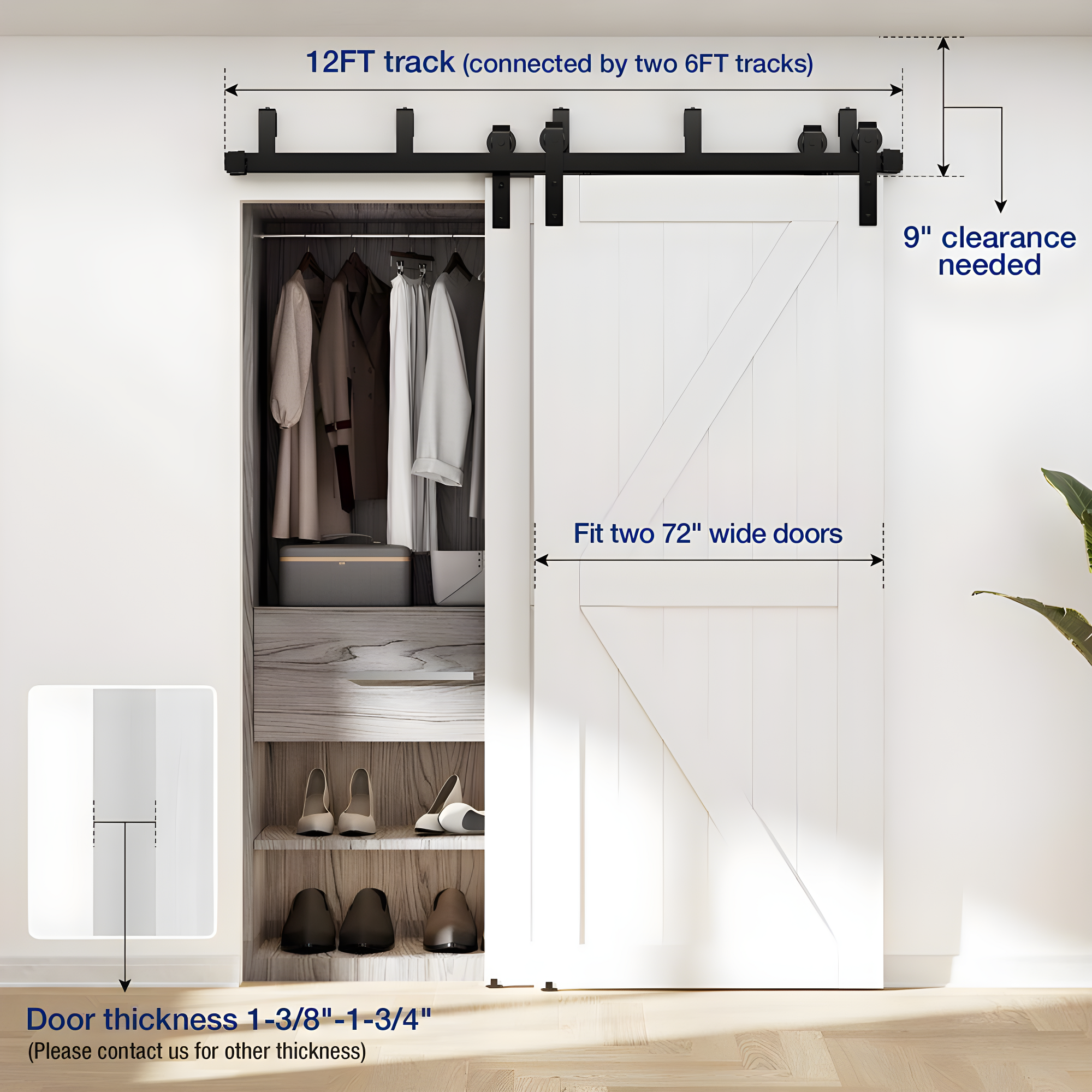 LAZ Sliding Double Bypass Double Door Barn Door Hardware Kit