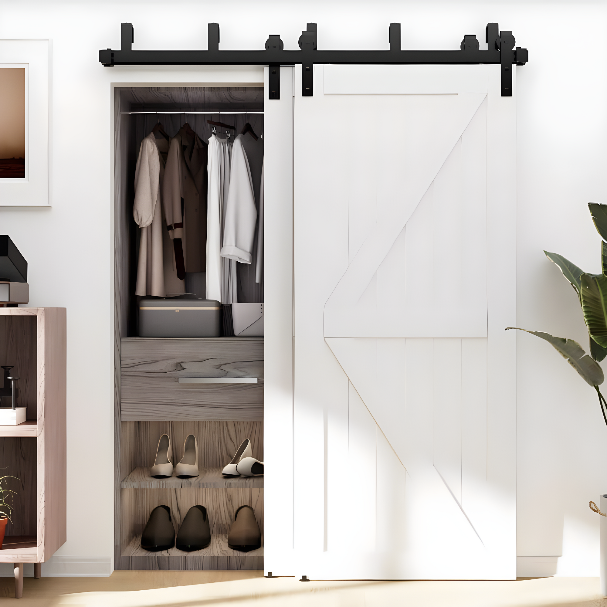 LAZ Sliding Double Bypass Double Door Barn Door Hardware Kit