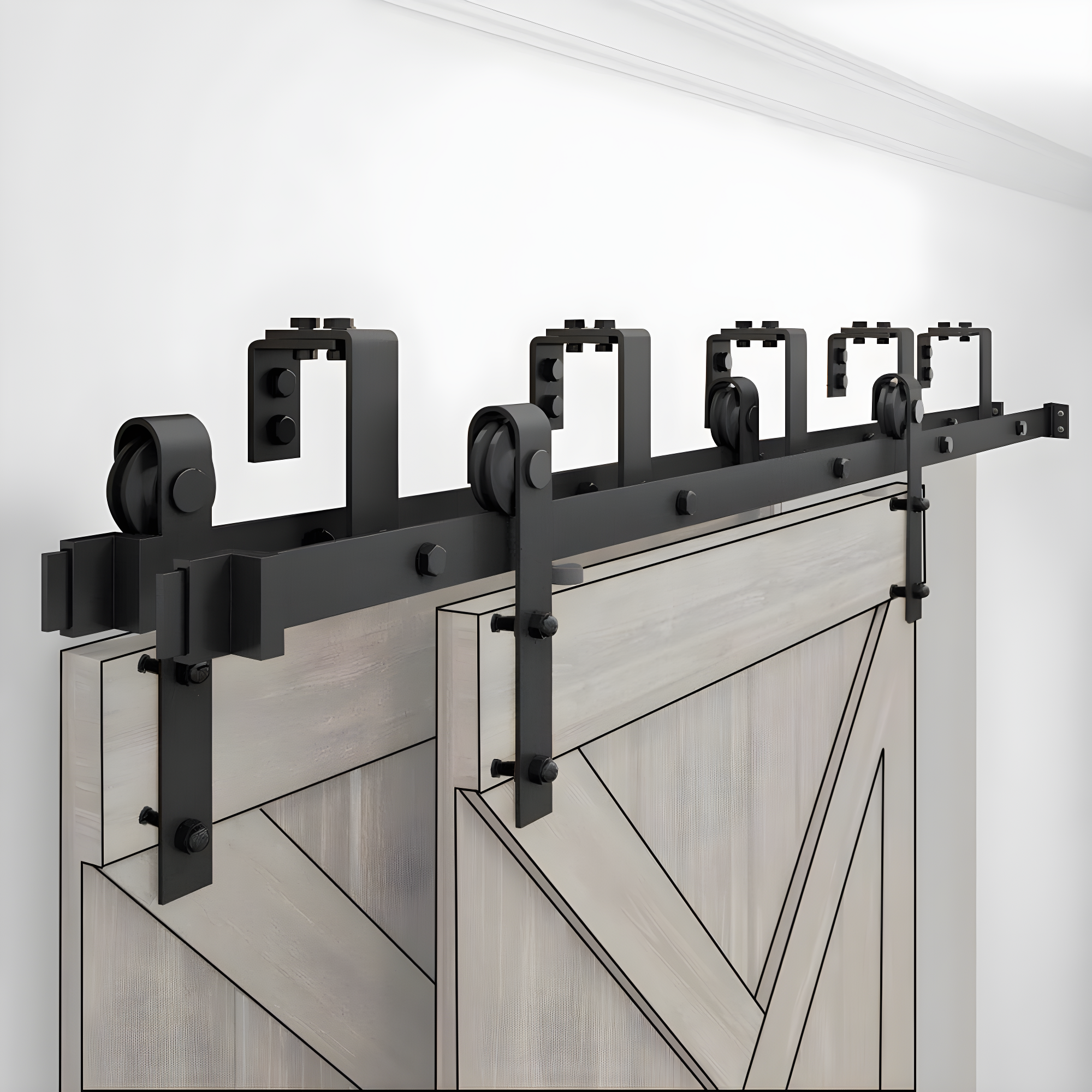 LAZ Sliding Double Bypass Double Door Barn Door Hardware Kit