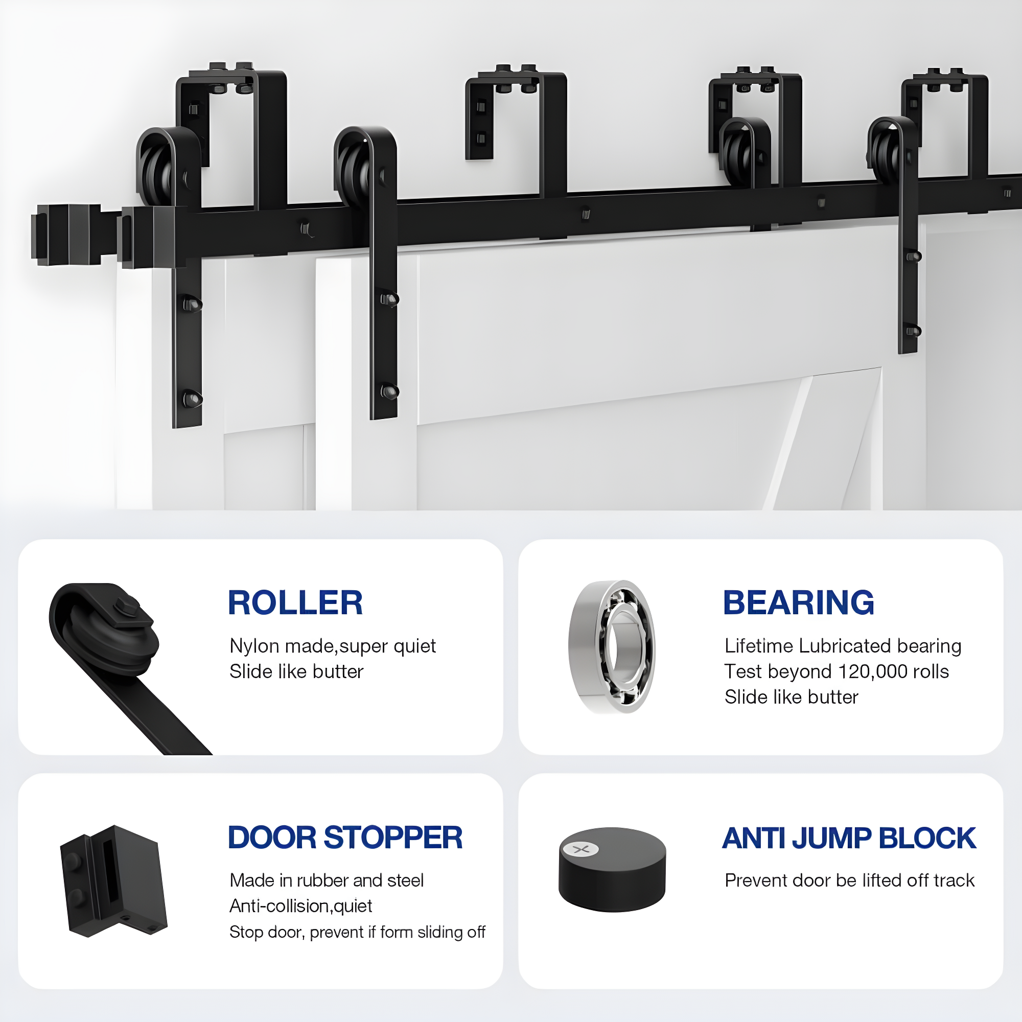 LAZ Sliding Double Bypass Double Door Barn Door Hardware Kit