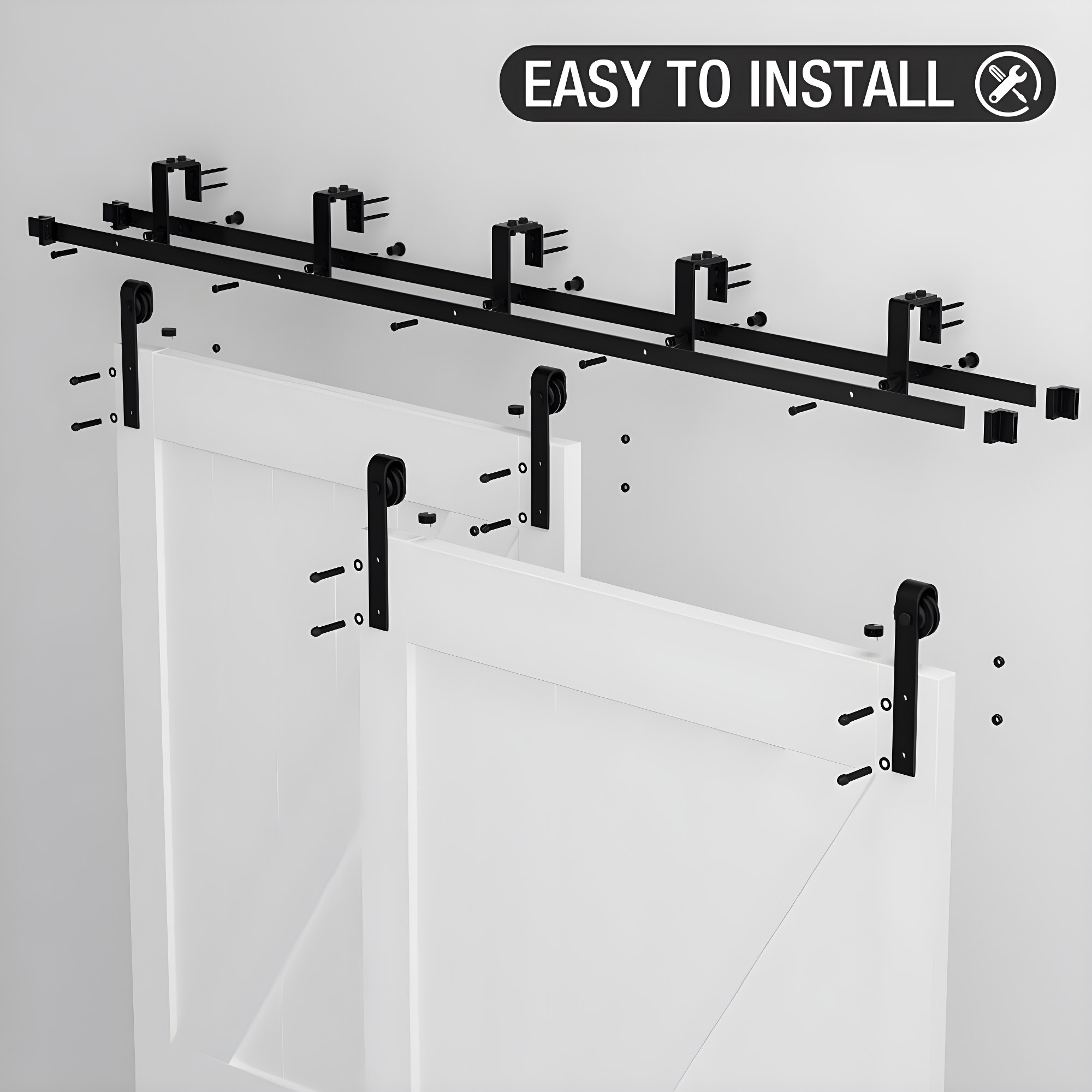 LAZ Sliding Double Bypass Double Door Barn Door Hardware Kit