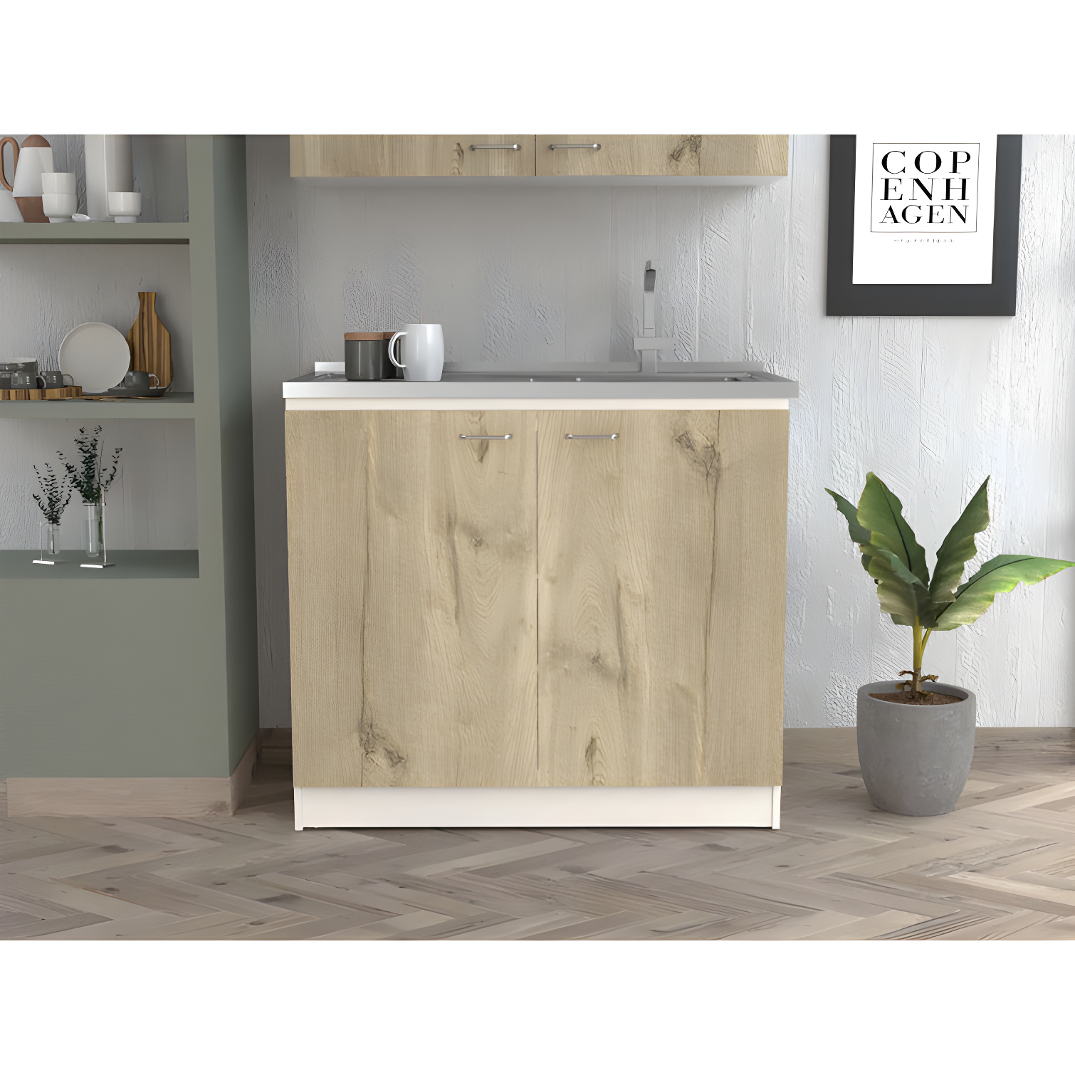 TUHOME Napoles Utility Sink Cabinet With Integrated Steel Sink