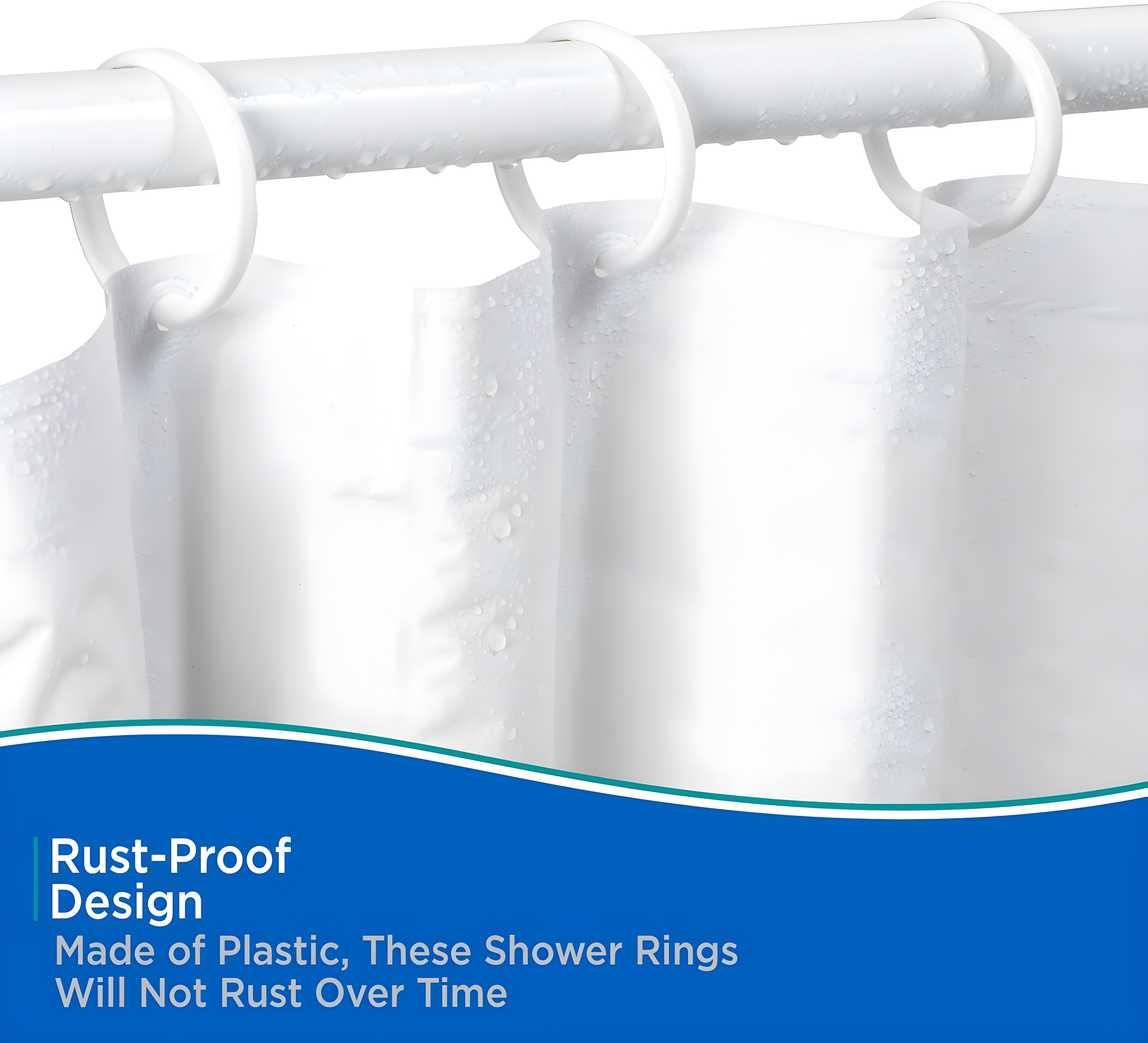 Kenney Rust-Proof Smooth Plastic Shower Curtain Rings, Set of 12, White