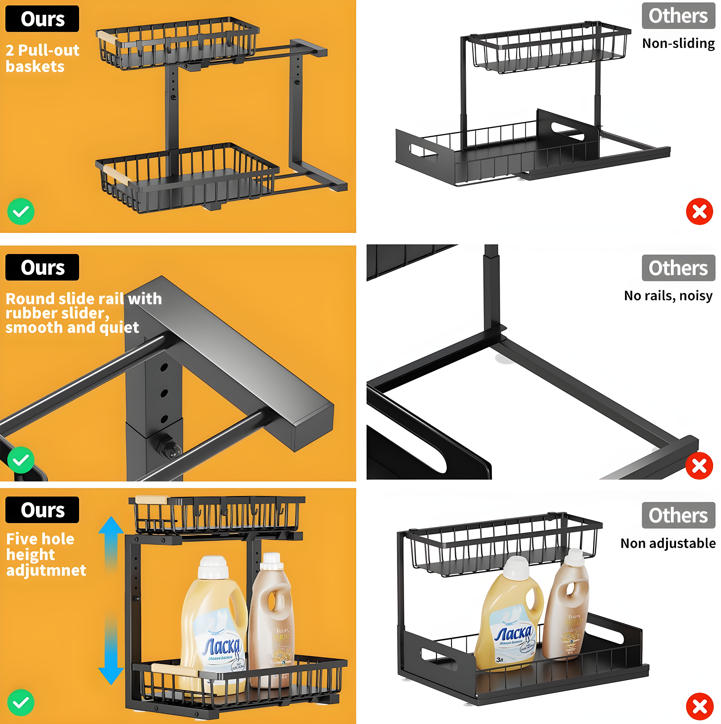 Rebrilliant Under Sink Organizer, 2 Tier Under Sink Organizers And Storage, Metal Slide Out Pull Out Cabinet Organizer ,2 Pack Sliding Drawer Organizer For Kitchen Bathroom Pantry