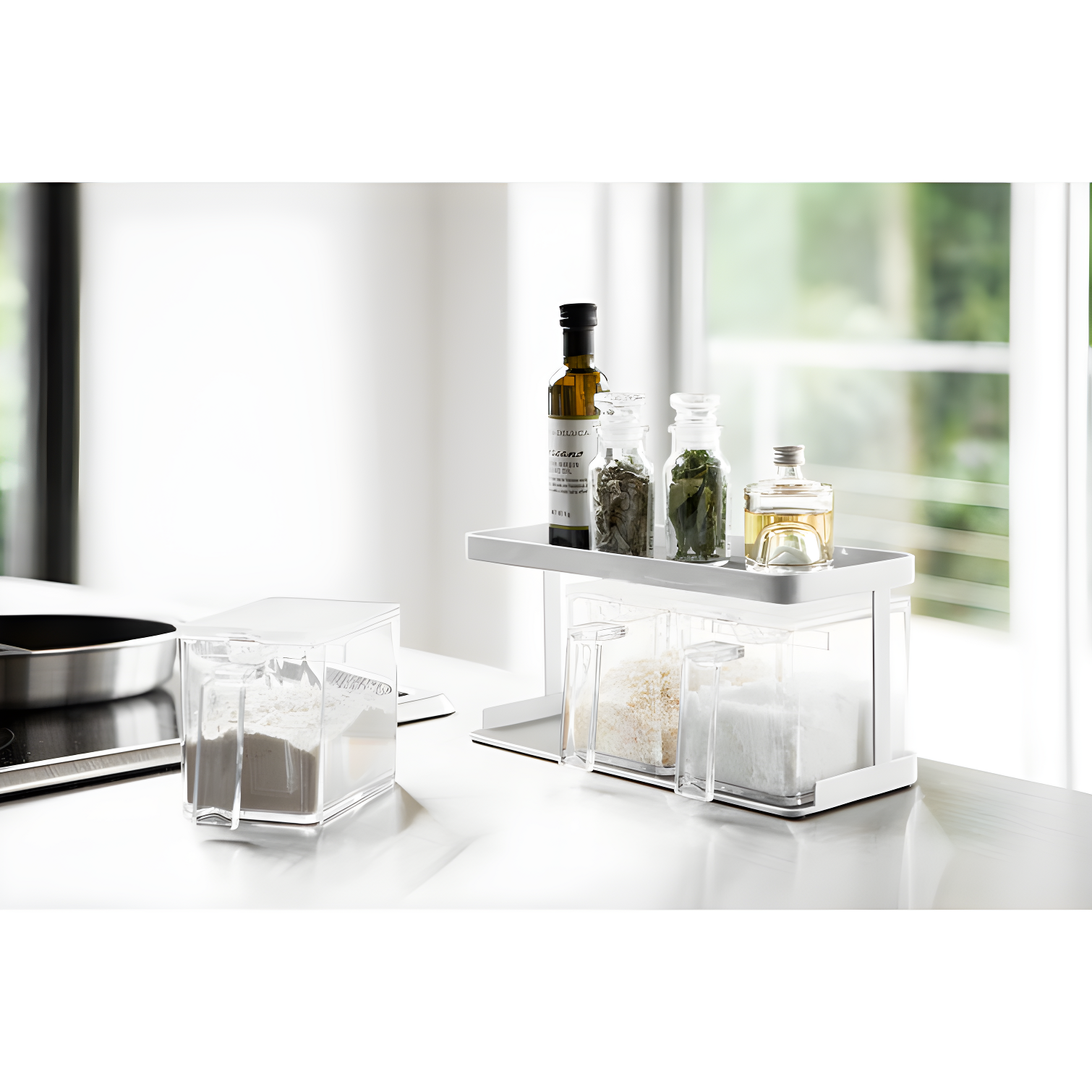 Yamazaki Home Tower Yamazaki Home Pantry Canisters With Rack, Kitchen Organizer, Triple, Steel + Plastic, Handles & Reviews | Wayfair