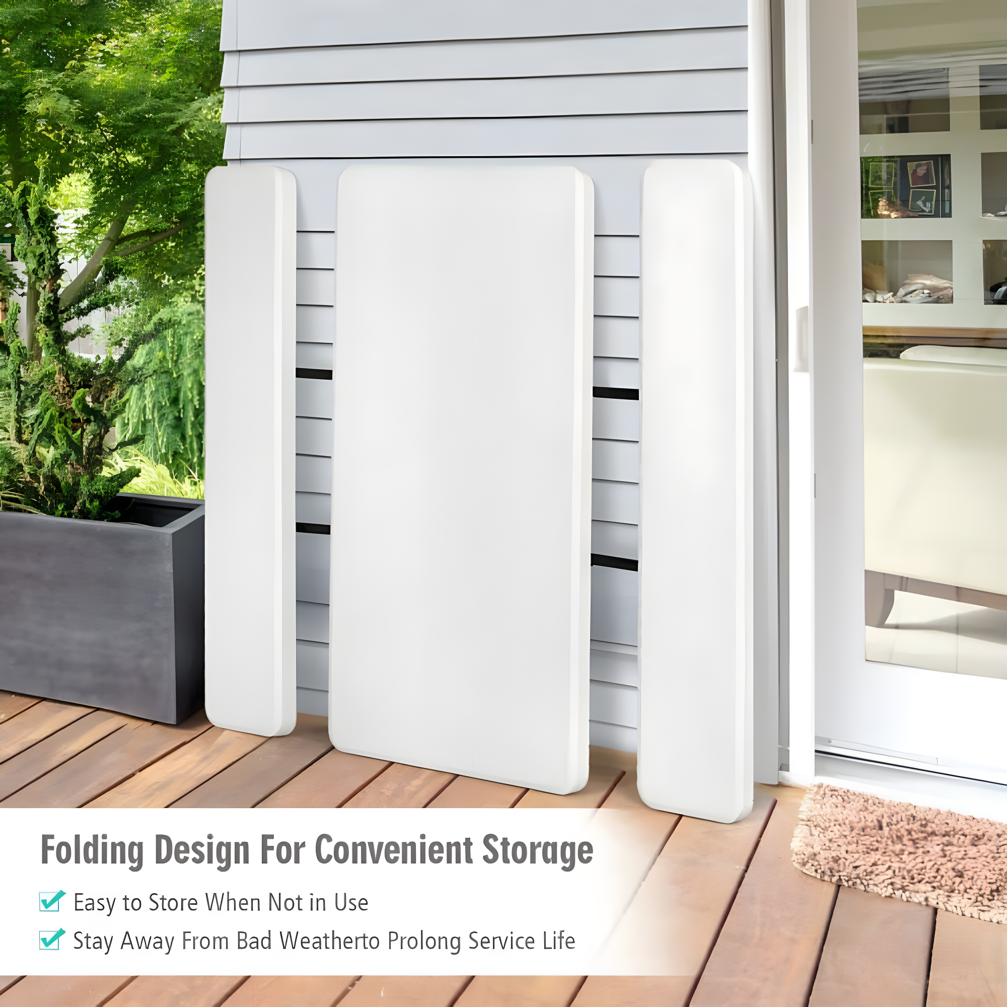 Topcobe Indoor and Outdoor Folding Picnic Table Bench Set with Wood-like Texture, Outdoor Patio Furniture for Balcony Garden Backyard-White