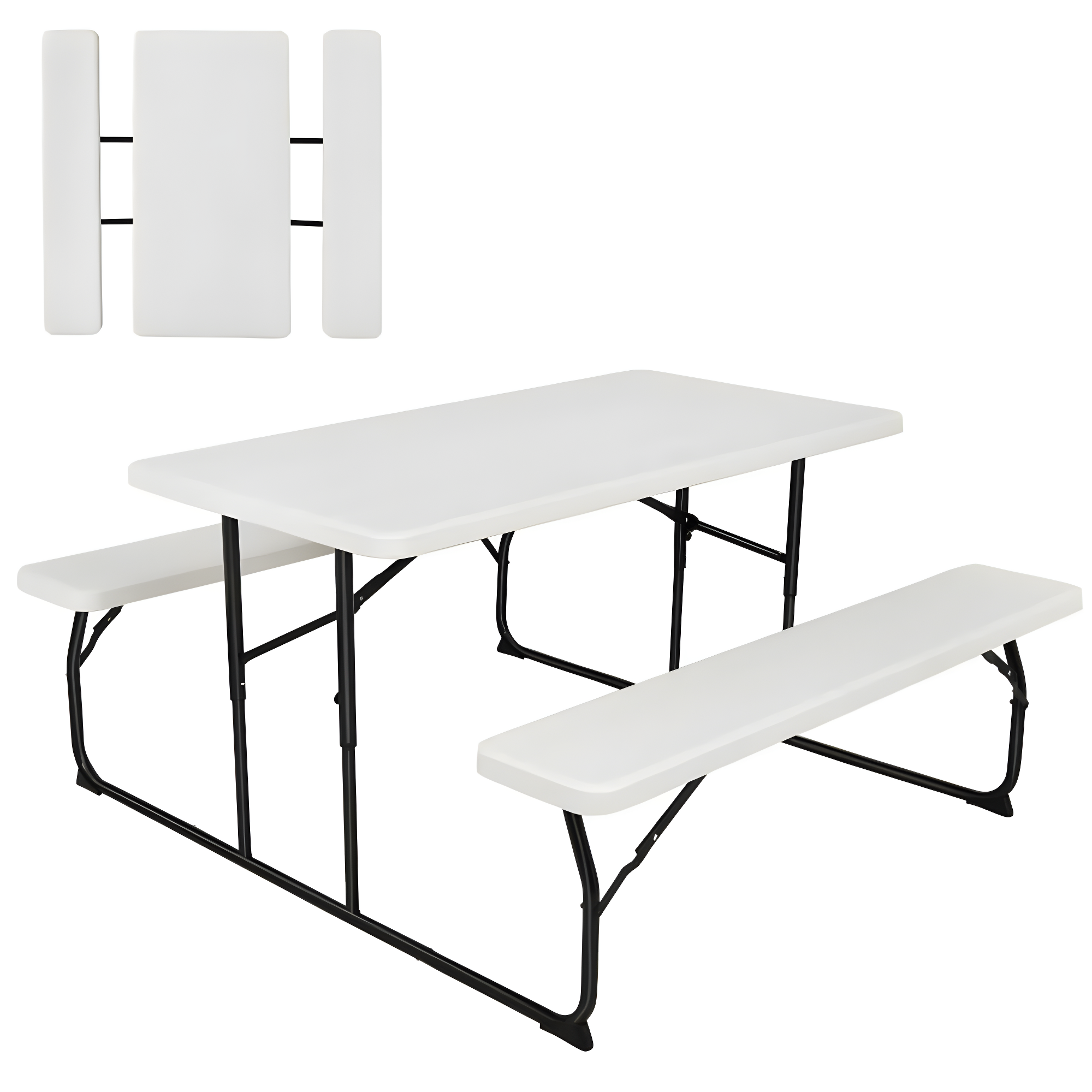 Topcobe Indoor and Outdoor Folding Picnic Table Bench Set with Wood-like Texture, Outdoor Patio Furniture for Balcony Garden Backyard-White