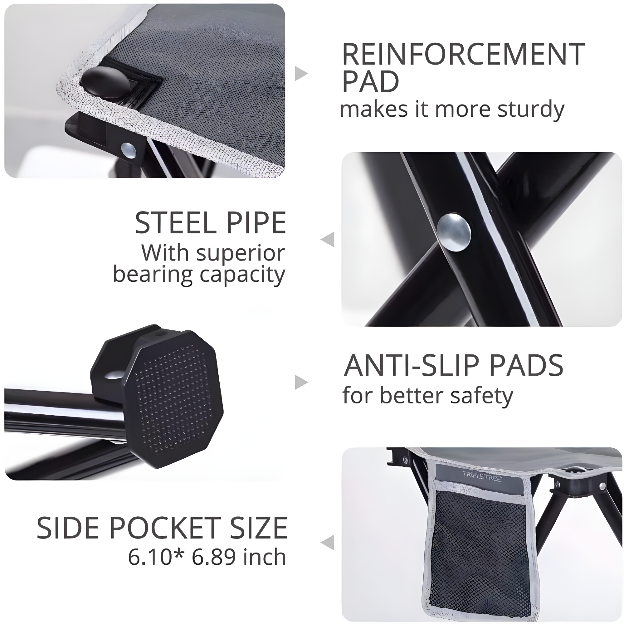 2pcs Portable Camping Stools with Package Bags, Reinforced Steel Frame Side Storage Pocket Anti-Slid Leg Pad for Outdoor Walking Hiking Fishing Portable Folding Chair, Gray 12.5x12.5x13.8inch