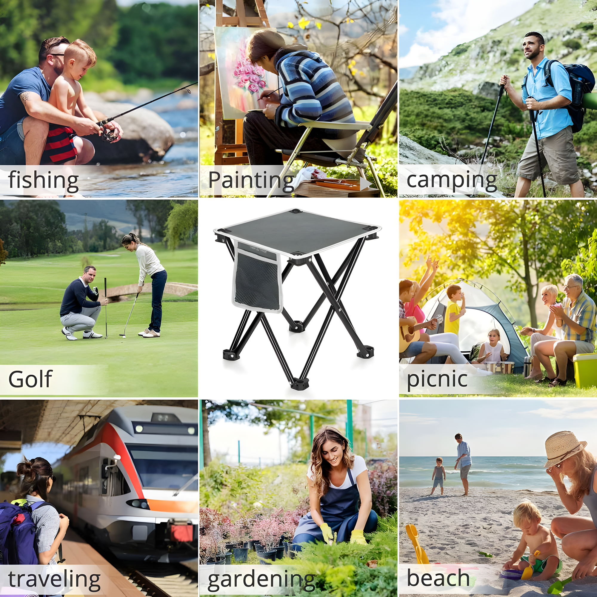 2pcs Portable Camping Stools with Package Bags, Reinforced Steel Frame Side Storage Pocket Anti-Slid Leg Pad for Outdoor Walking Hiking Fishing Portable Folding Chair, Gray 12.5x12.5x13.8inch