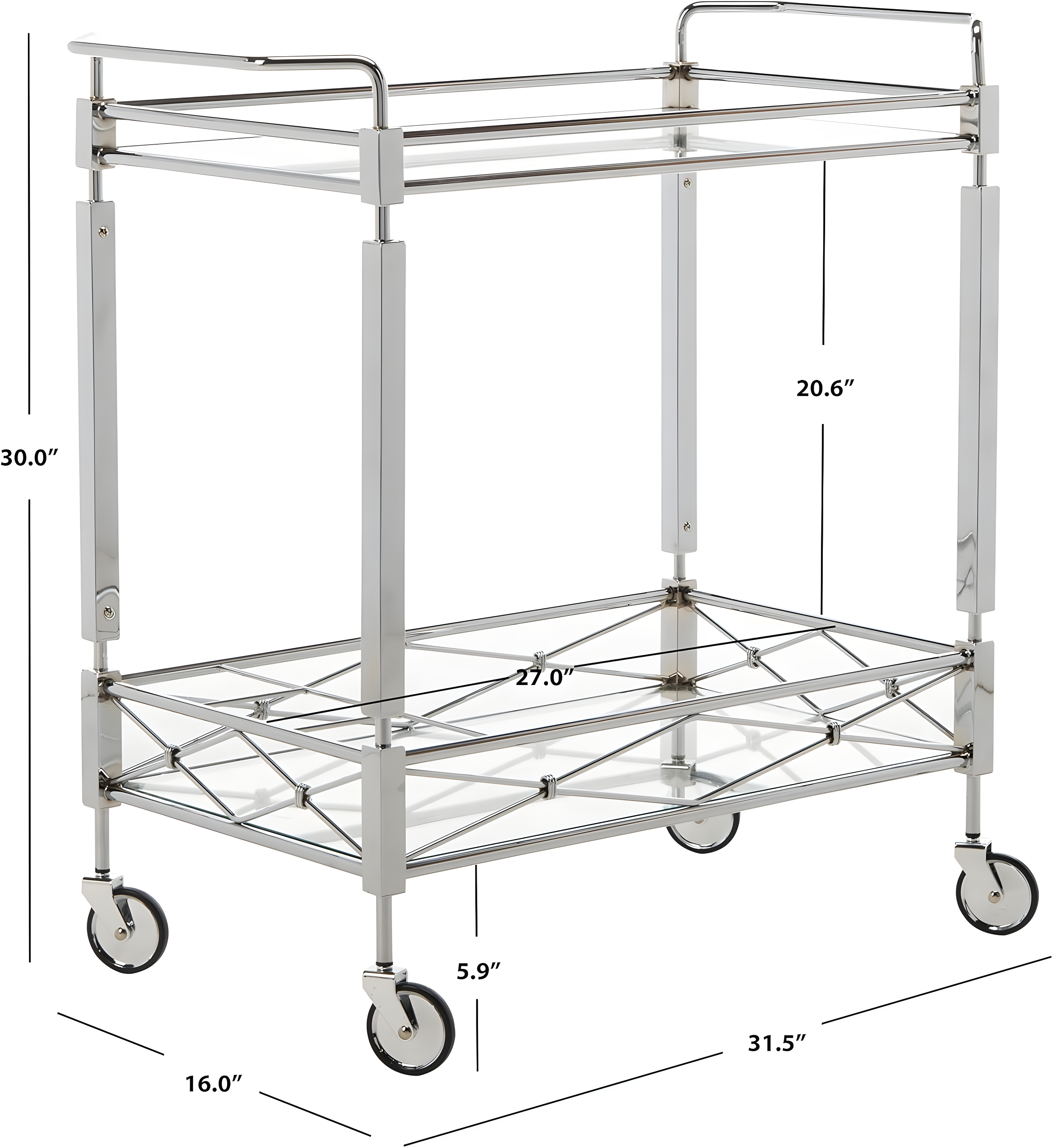 Ingrid 2 Tier Bar Cart - BCT8000A - Chrome/Glass - Safavieh
