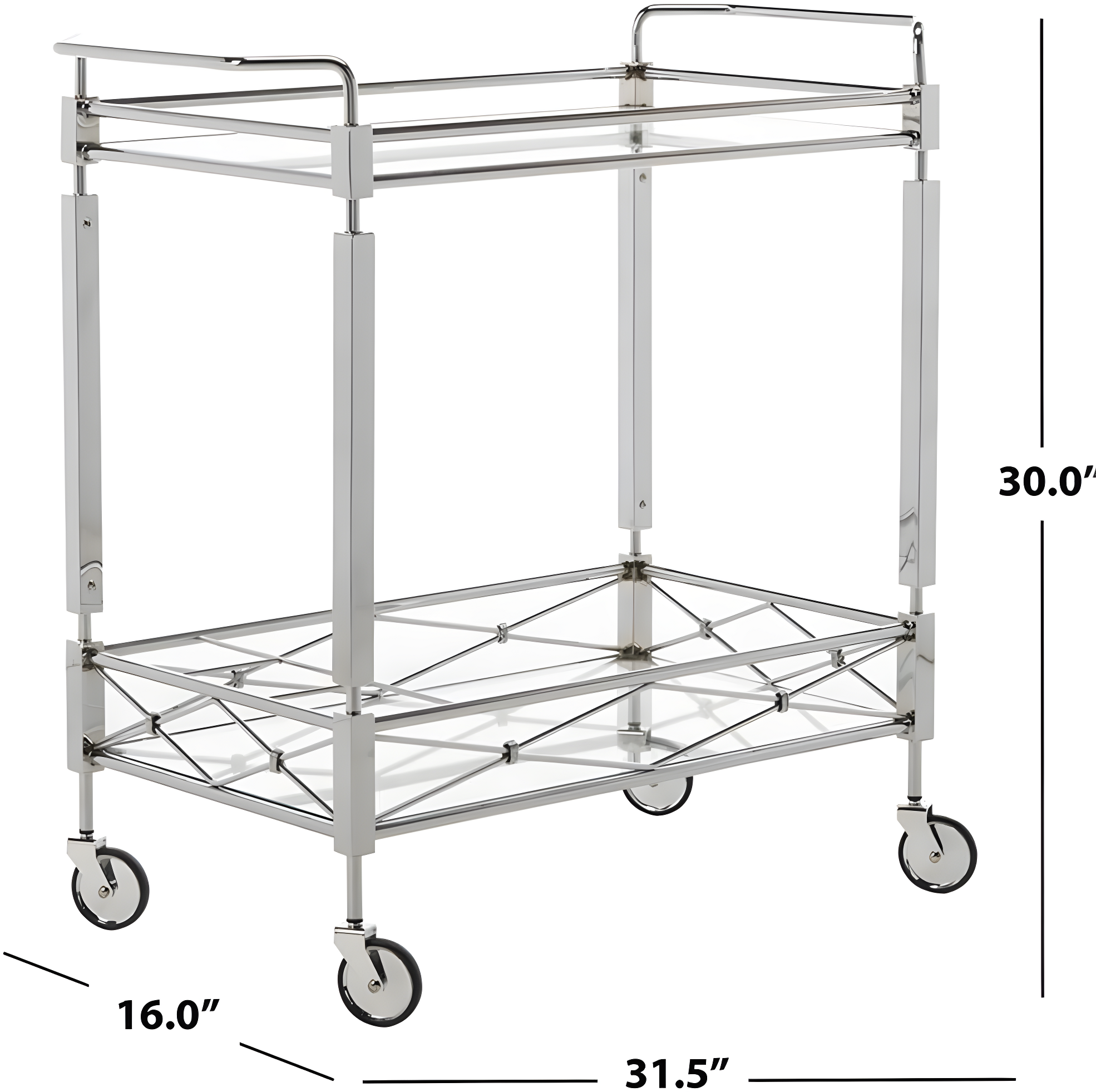 Ingrid 2 Tier Bar Cart - BCT8000A - Chrome/Glass - Safavieh
