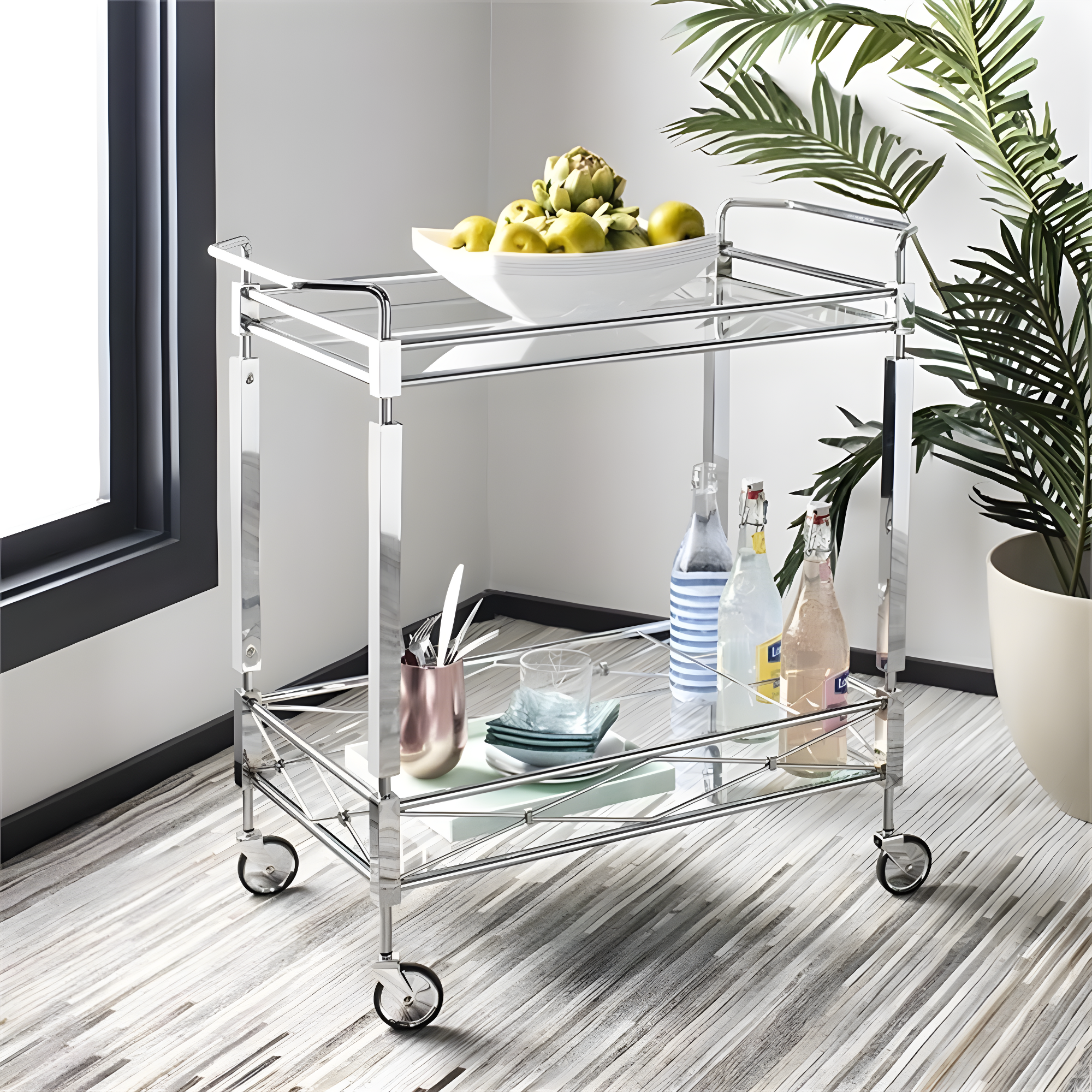 Ingrid 2 Tier Bar Cart - BCT8000A - Chrome/Glass - Safavieh