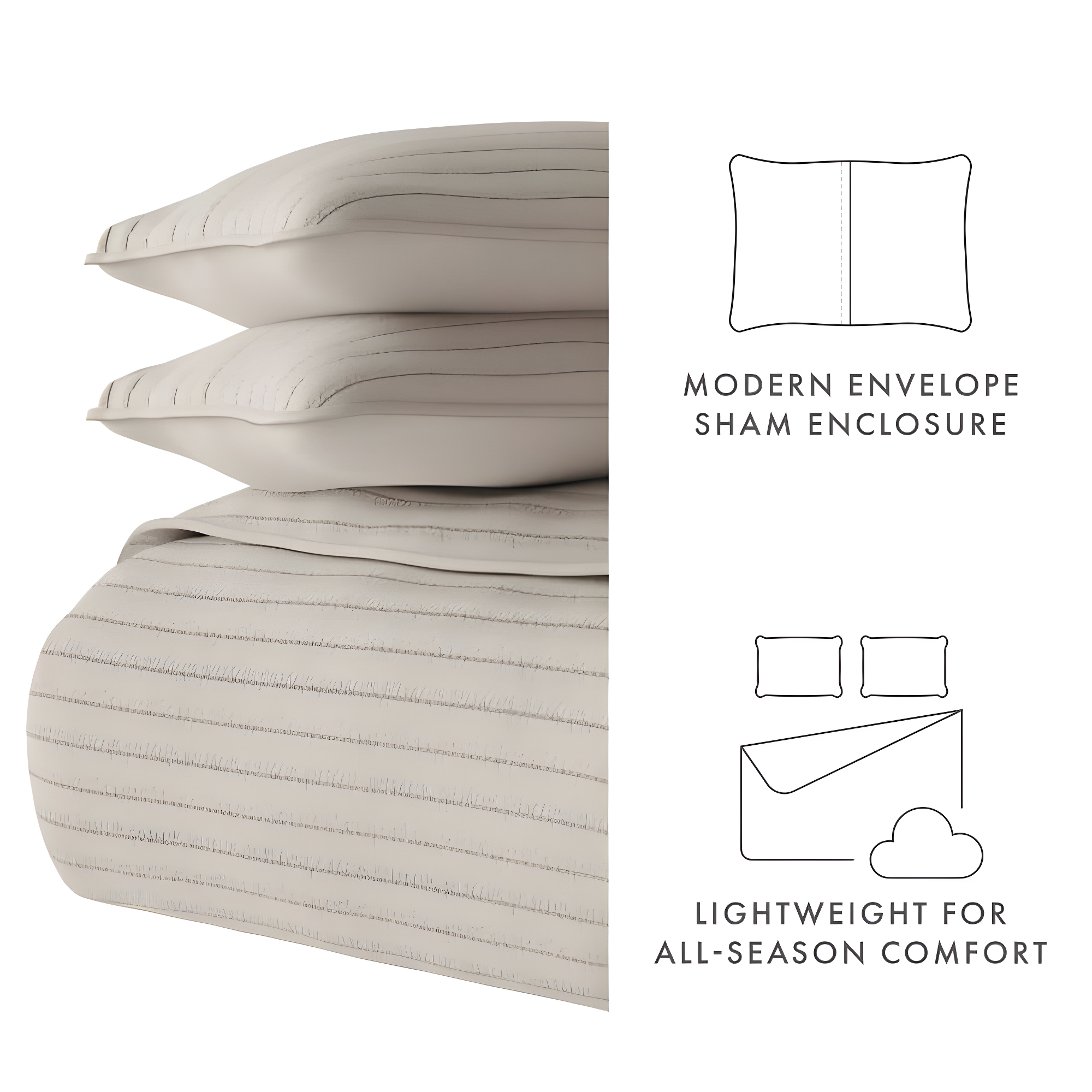Becky Cameron Lightweight All Season Stripe Stitch Quilt Set with Shams