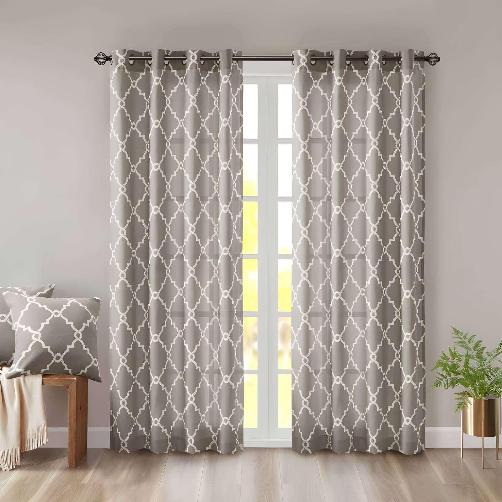 Madison Park Fretwork Print Grommet Top Single Window Curtain Panel