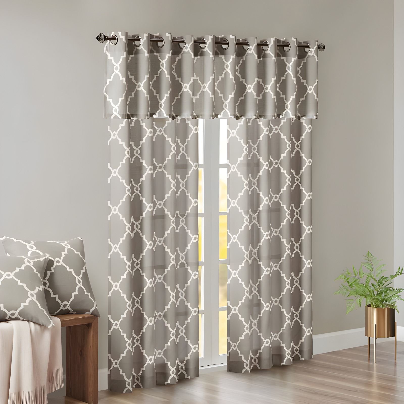 Madison Park Fretwork Print Grommet Top Single Window Curtain Panel