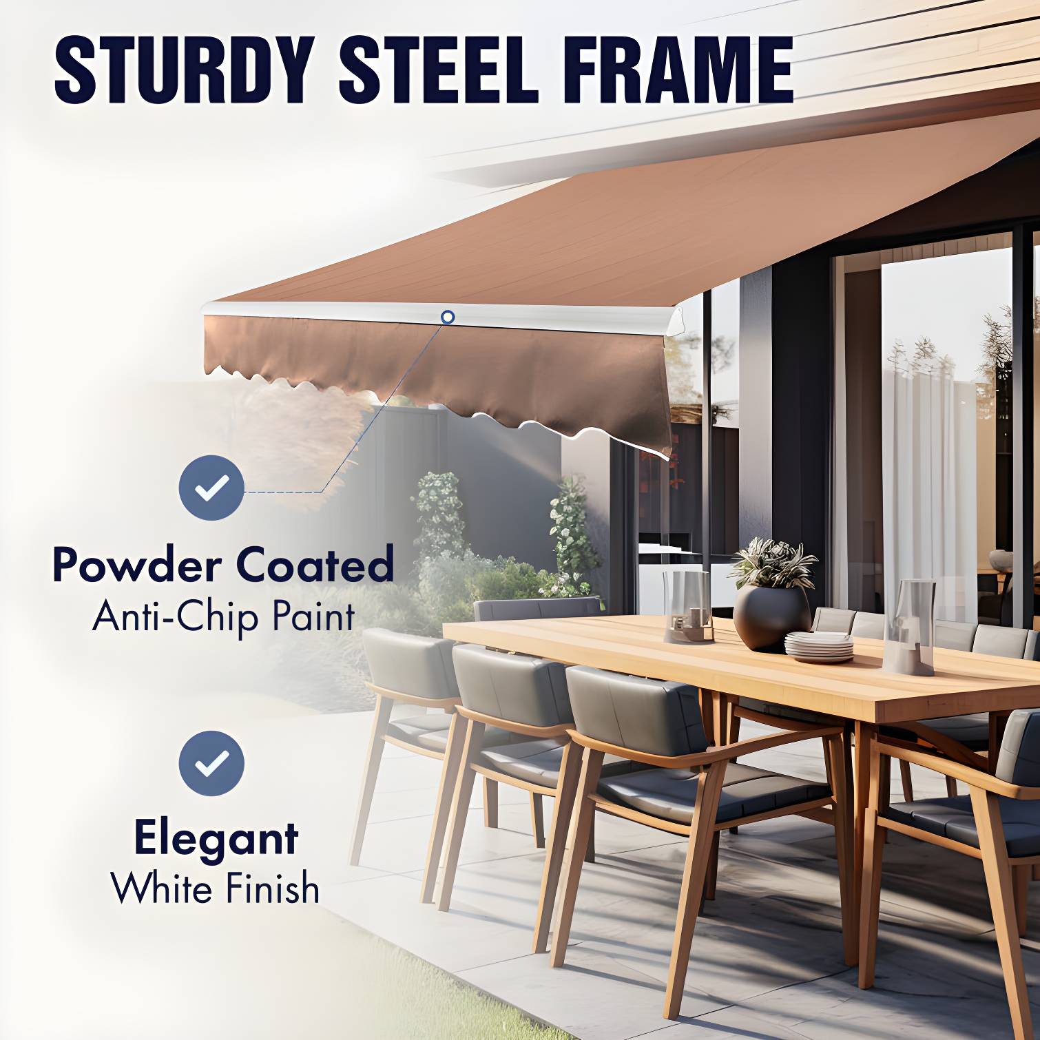 Motorized Retractable White Frame Patio Awning