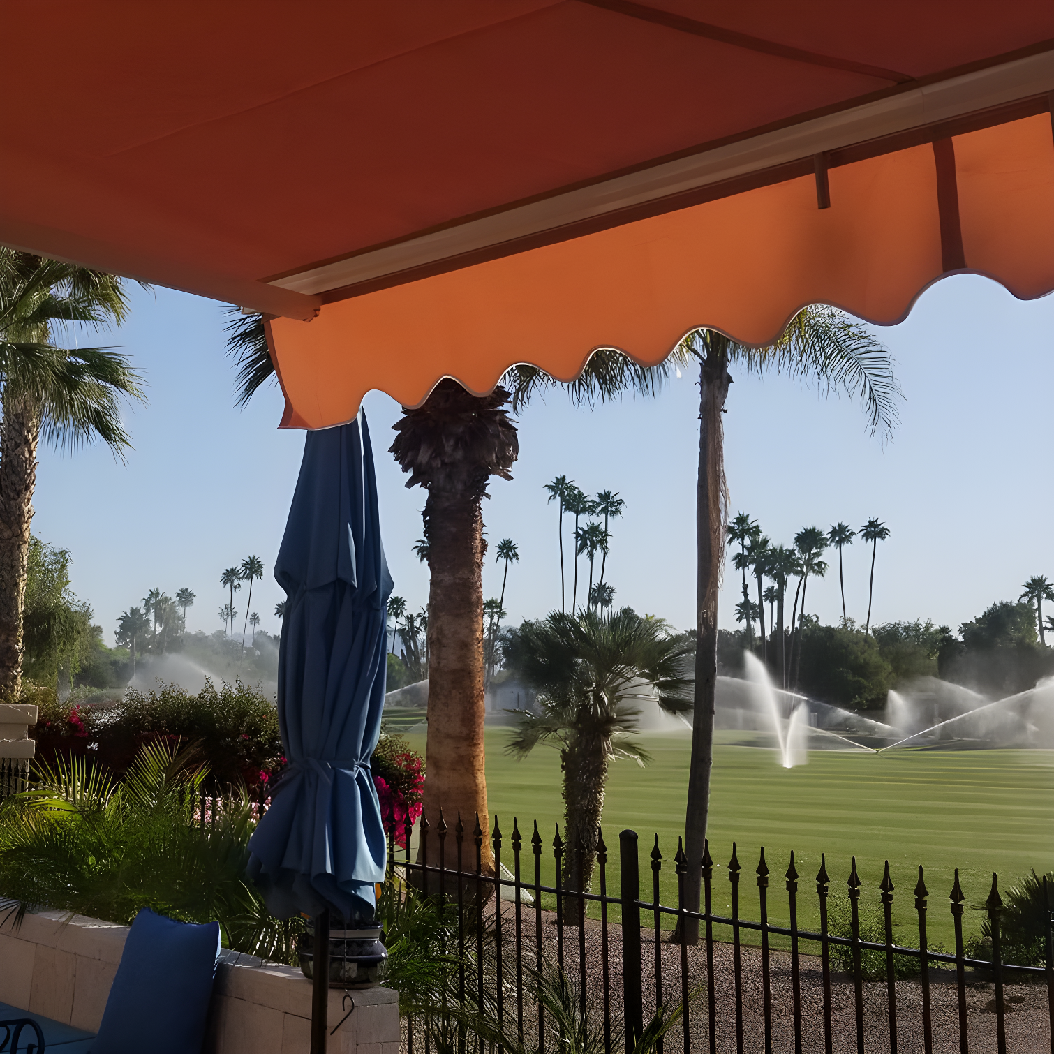 Motorized Retractable White Frame Patio Awning