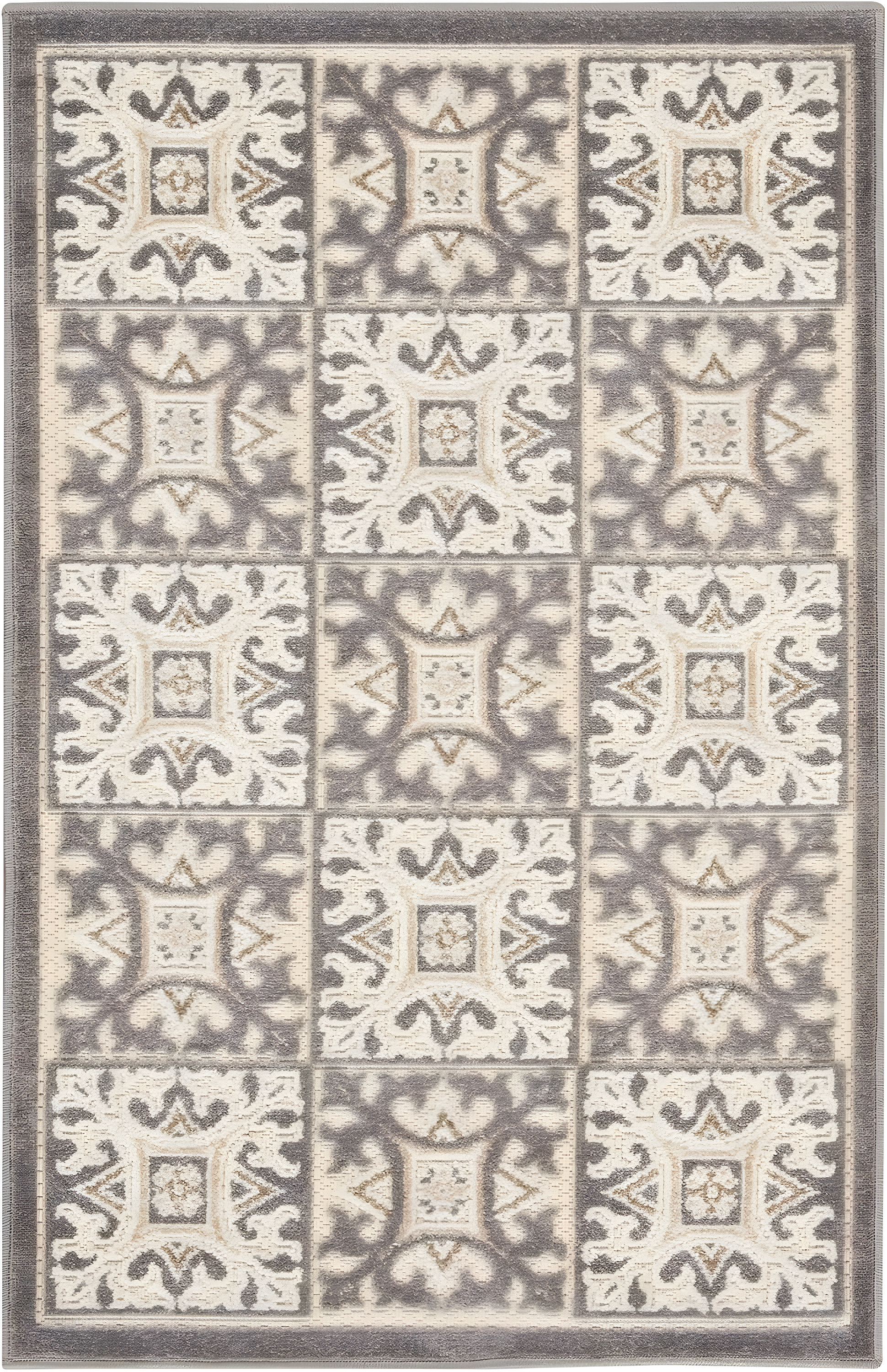 Nourison Aloha Modern Mosaic Flatweave High-Low Indoor Outdoor Area Rug Ivory Grey 2'8" x 4'