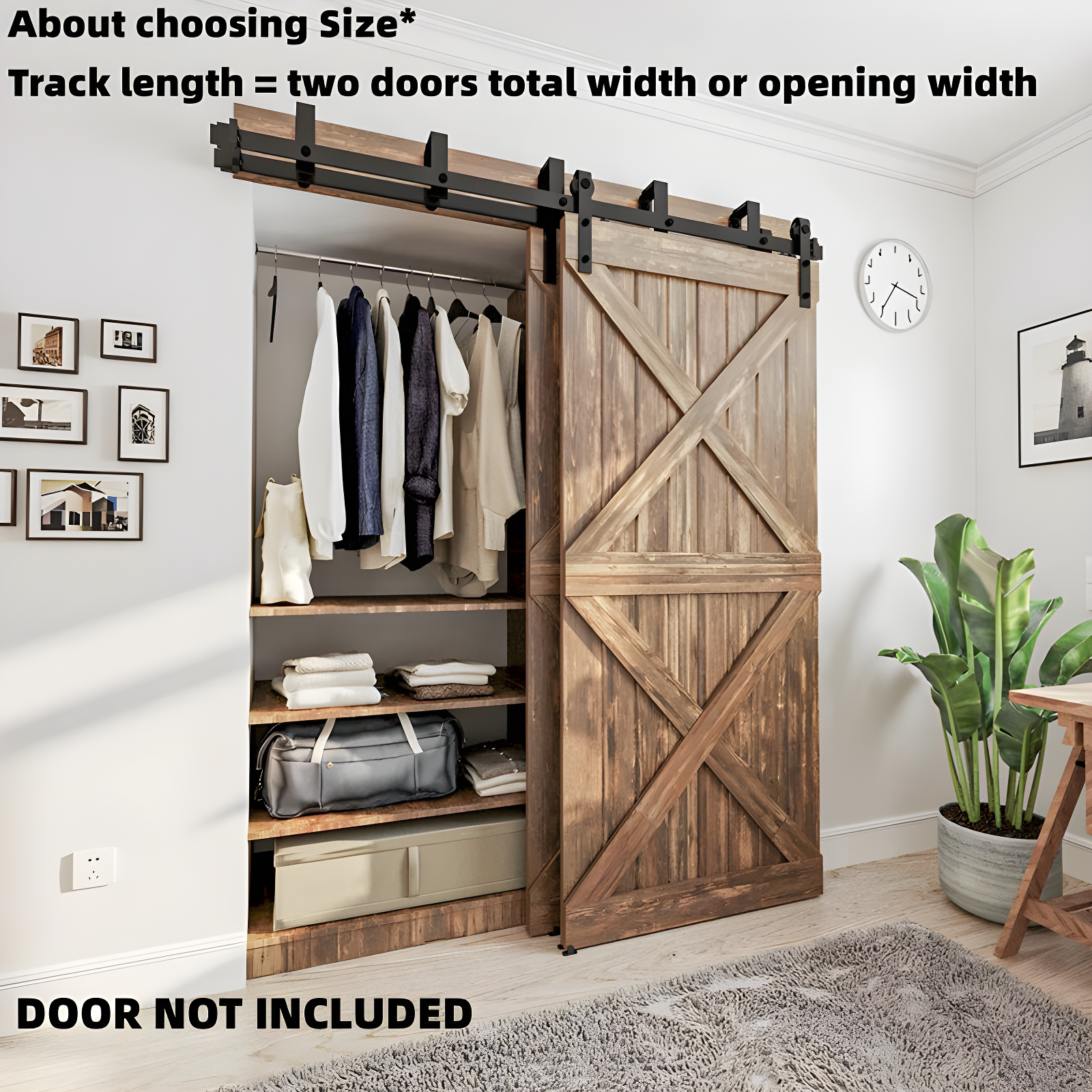 LAZ Sliding Double Bypass Double Door Barn Door Hardware Kit