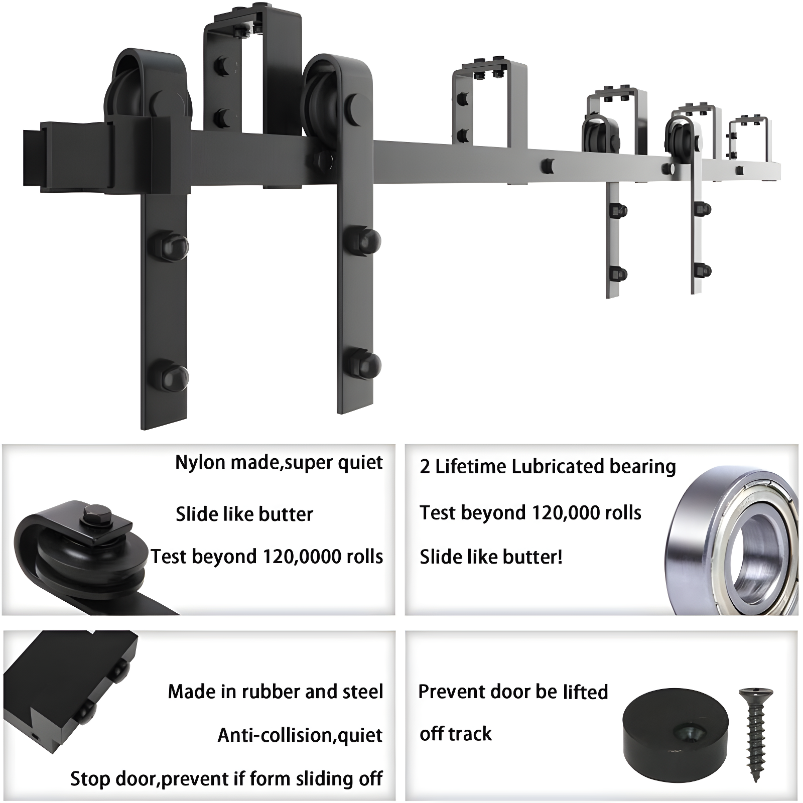 LAZ Sliding Double Bypass Double Door Barn Door Hardware Kit