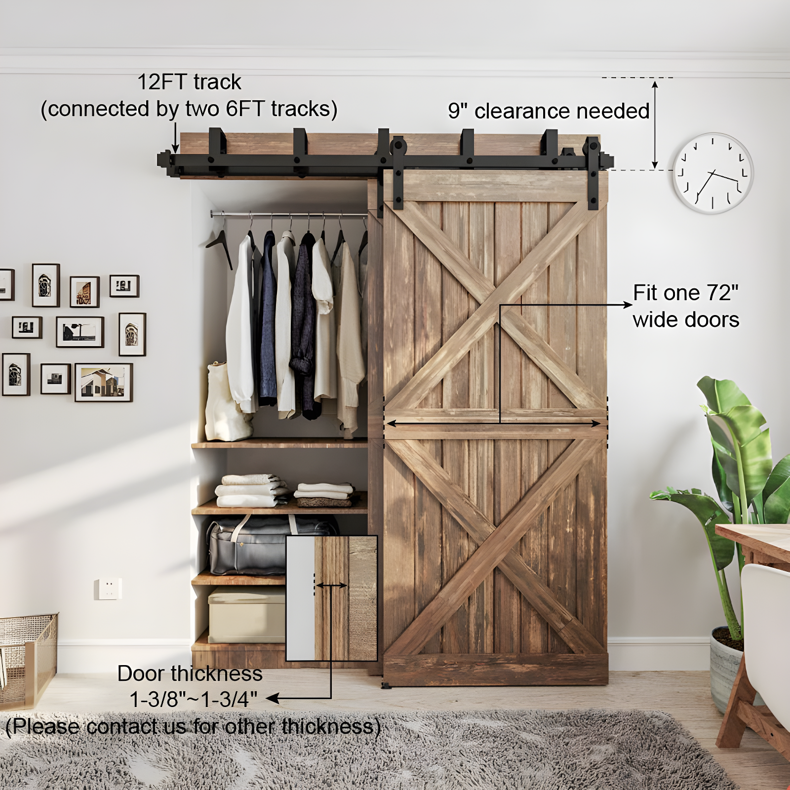 LAZ Sliding Double Bypass Double Door Barn Door Hardware Kit