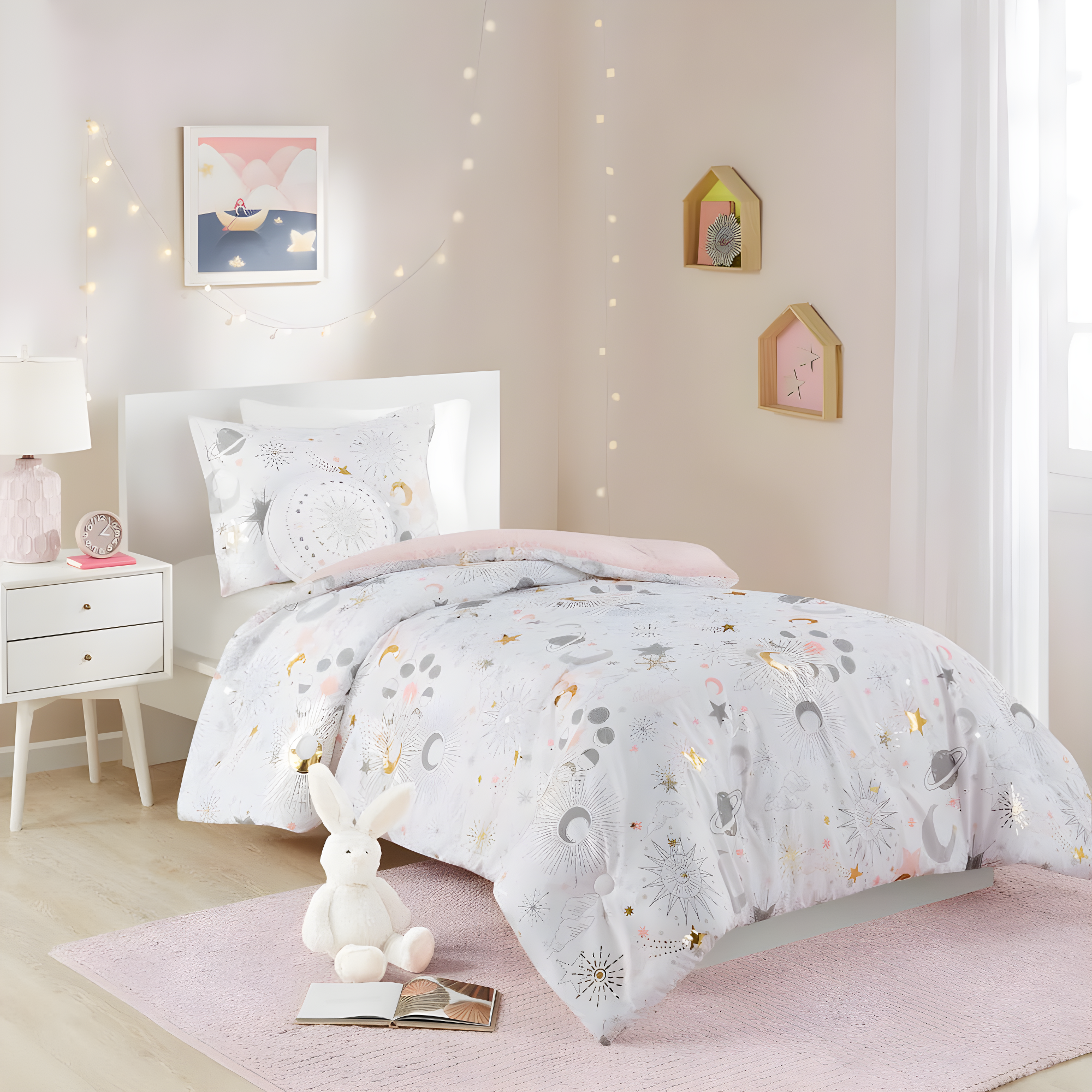 Intelligent Design Kids Celia Starry Sky Metallic Print Comforter Set