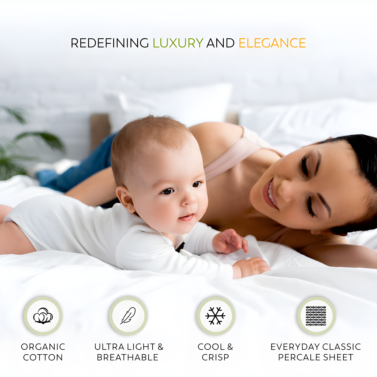 Purity Home Sustainable Organic 100% Cotton Breathable & Lightweight Deep Pocket Sheet Set