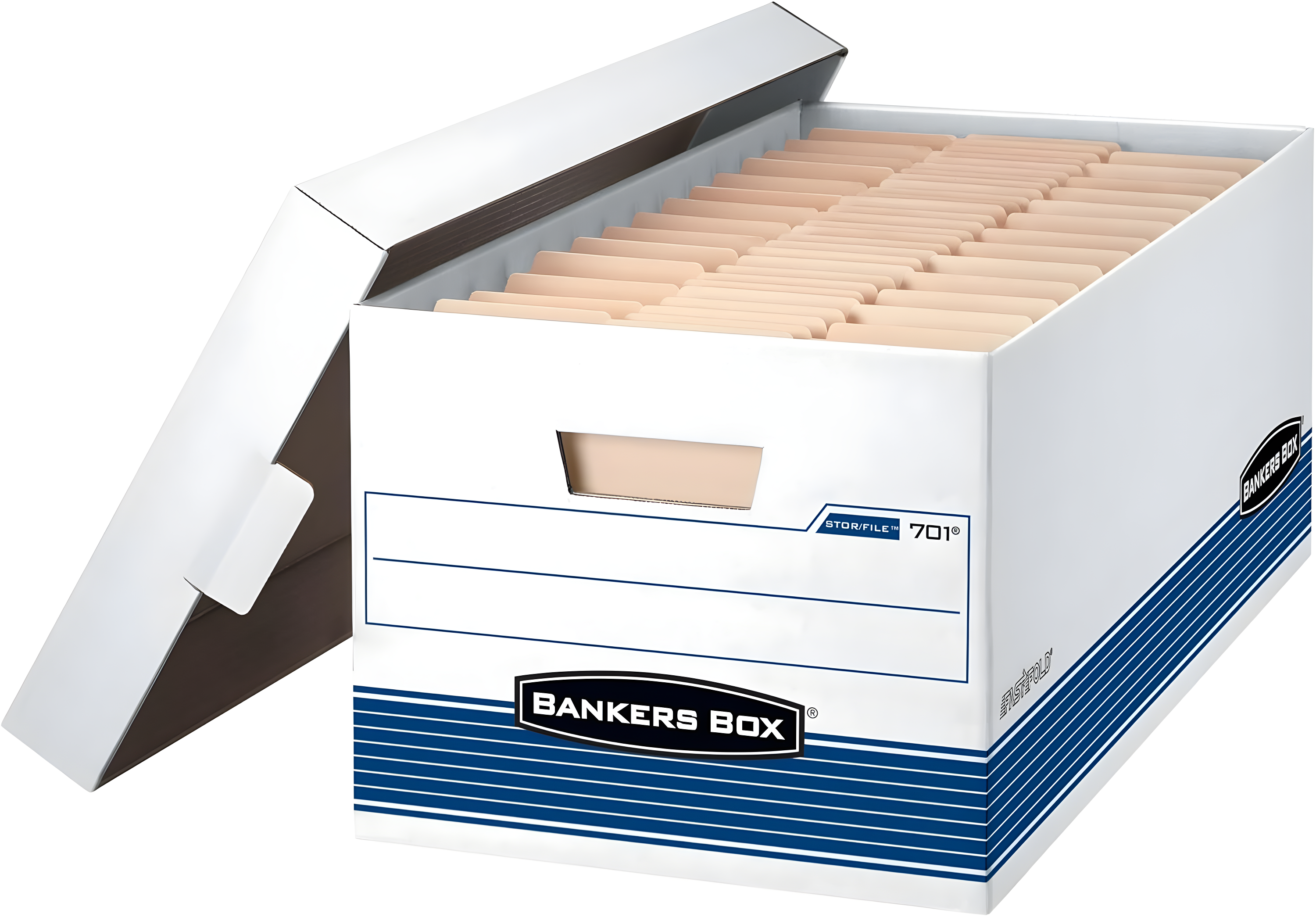 Bankers Box® FastFold Stor/File Lid Box, Legal, 15 x 24 x 10, White/Blue, 4/Ctn
