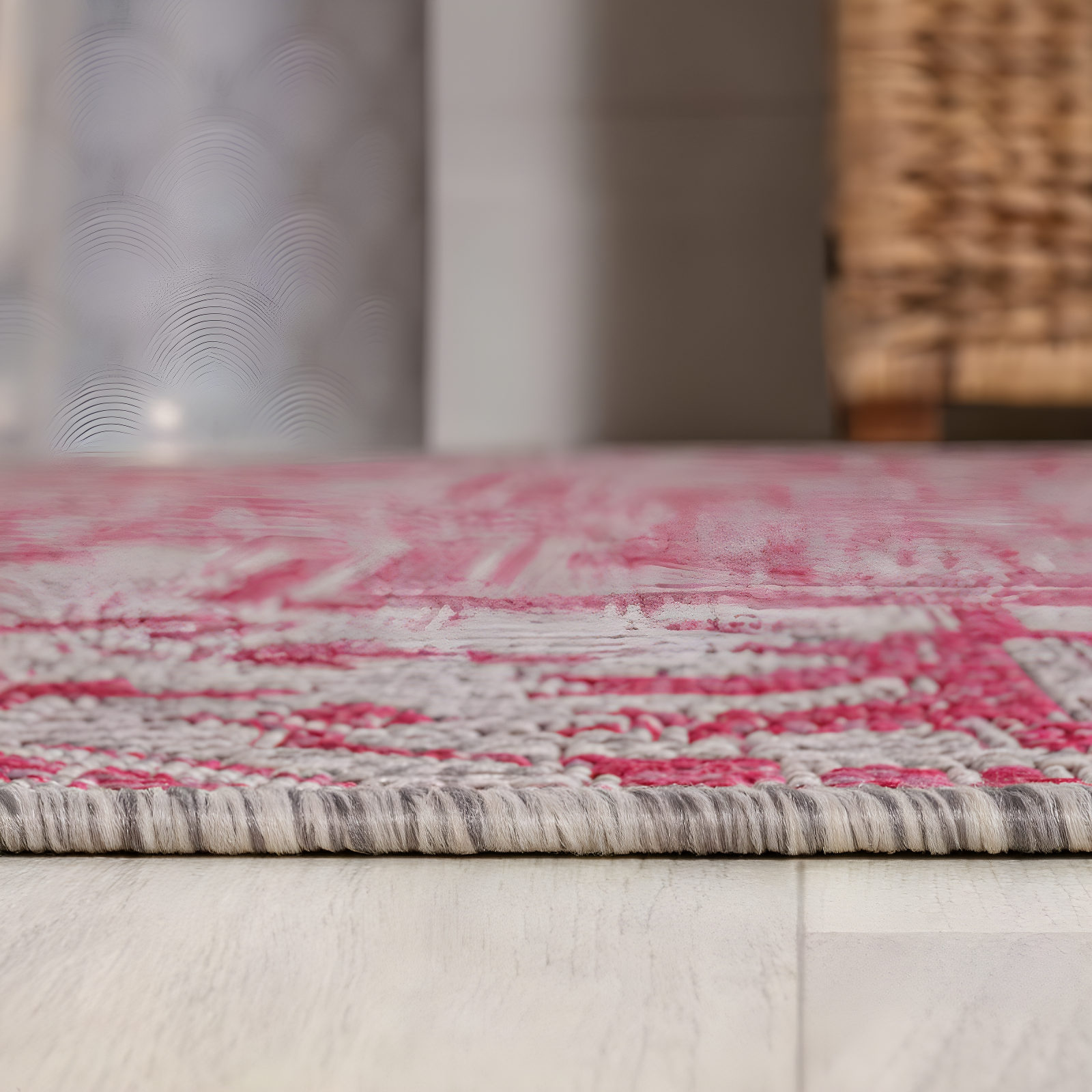 4' x 6' Estrella Bohemian Medallion Textured Weave Indoor/Outdoor Area Rug, Light Gray/Fuchsia - JONATHAN Y