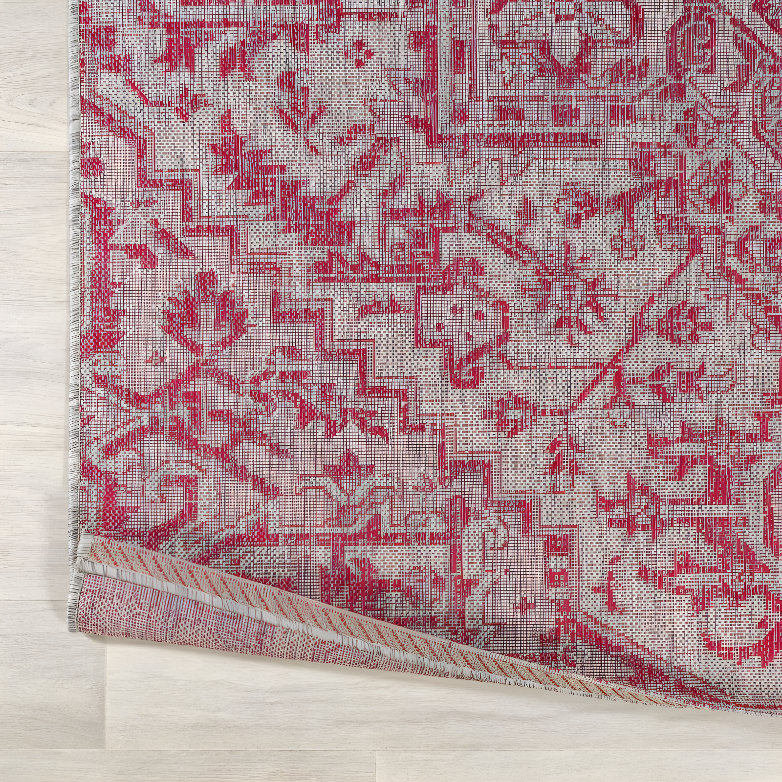 4' x 6' Estrella Bohemian Medallion Textured Weave Indoor/Outdoor Area Rug, Light Gray/Fuchsia - JONATHAN Y