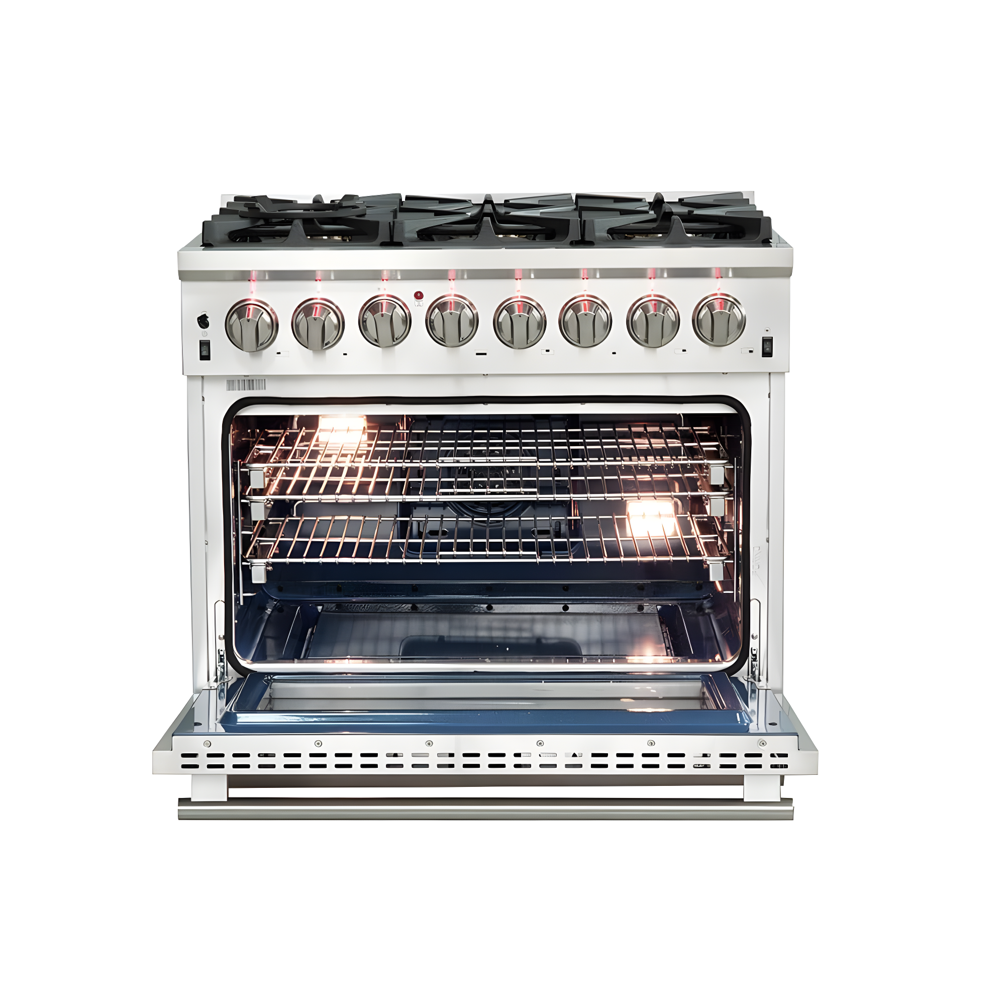 Forno Capriasca 48-inch Dual Fuel Range All Stainless Steel, 8 Brass Burners, 6.58 cu.ft. Double Ovens FFSGS6187-48