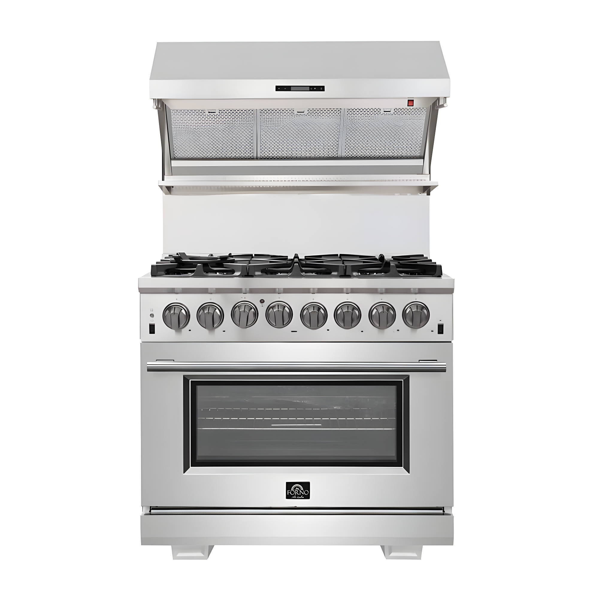 Forno Capriasca 48-inch Dual Fuel Range All Stainless Steel, 8 Brass Burners, 6.58 cu.ft. Double Ovens FFSGS6187-48