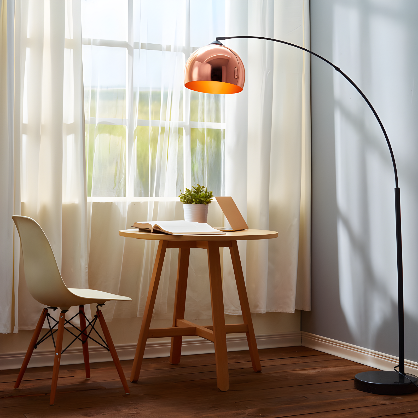 Wrought Studio™ Perlis 66.93" Arc Floor Lamp with Solid Marble Base