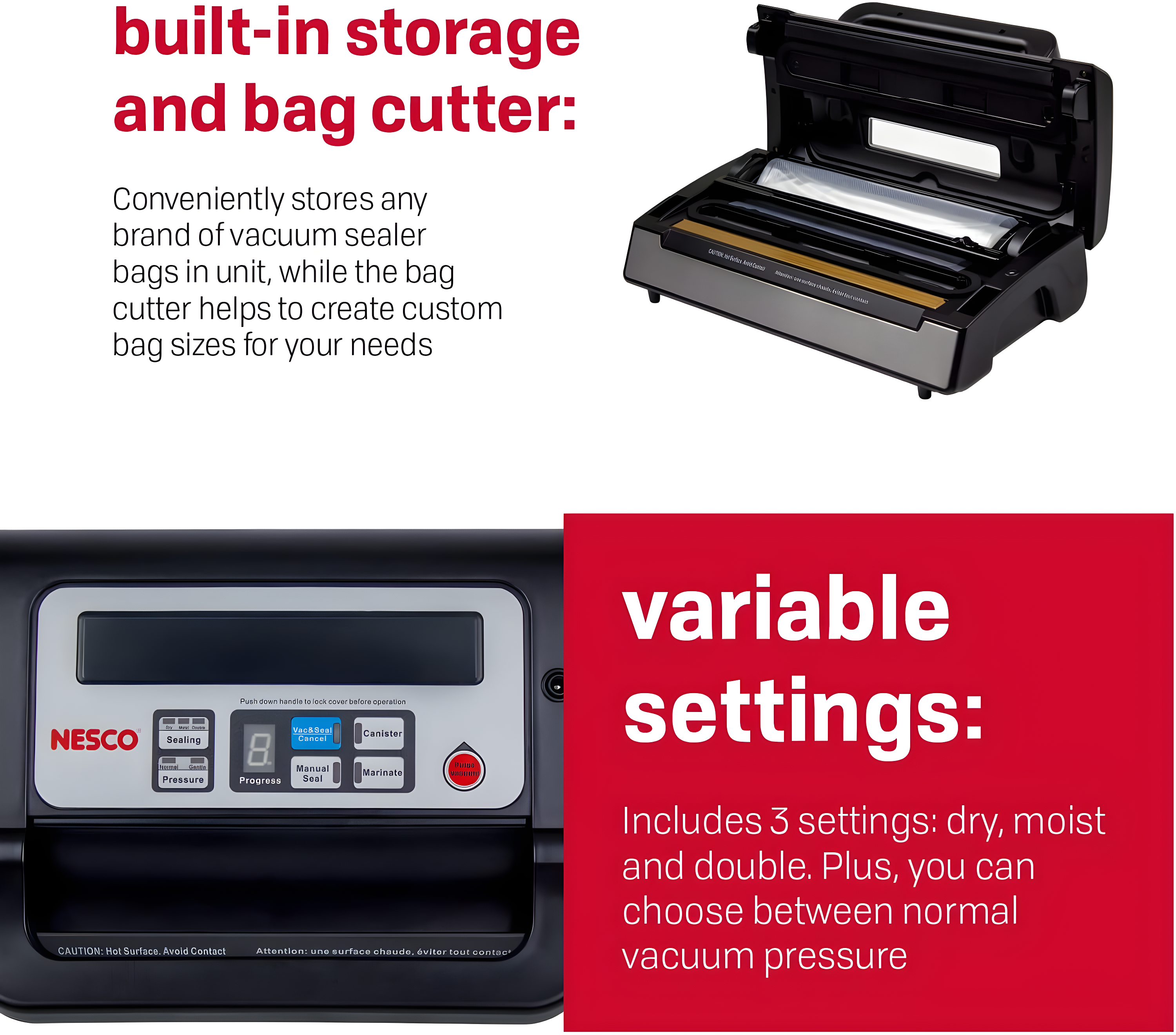 Deluxe Food VS-12 Vacuum Sealer, 130 Watts, Kit with Bags and Viewing Lid, Compact, Silver