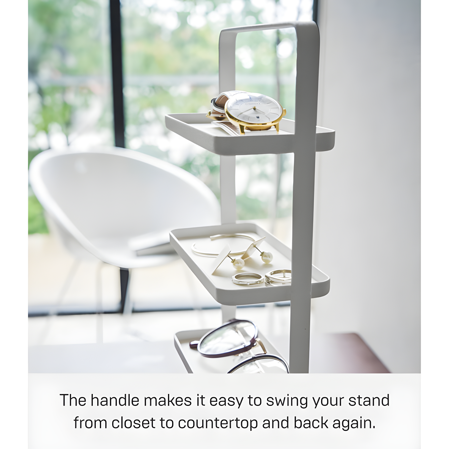Tower Yamazaki Home 4-Tier Accessory Tray, Jewelry Holder & Storage Organizer, Steel, Handle