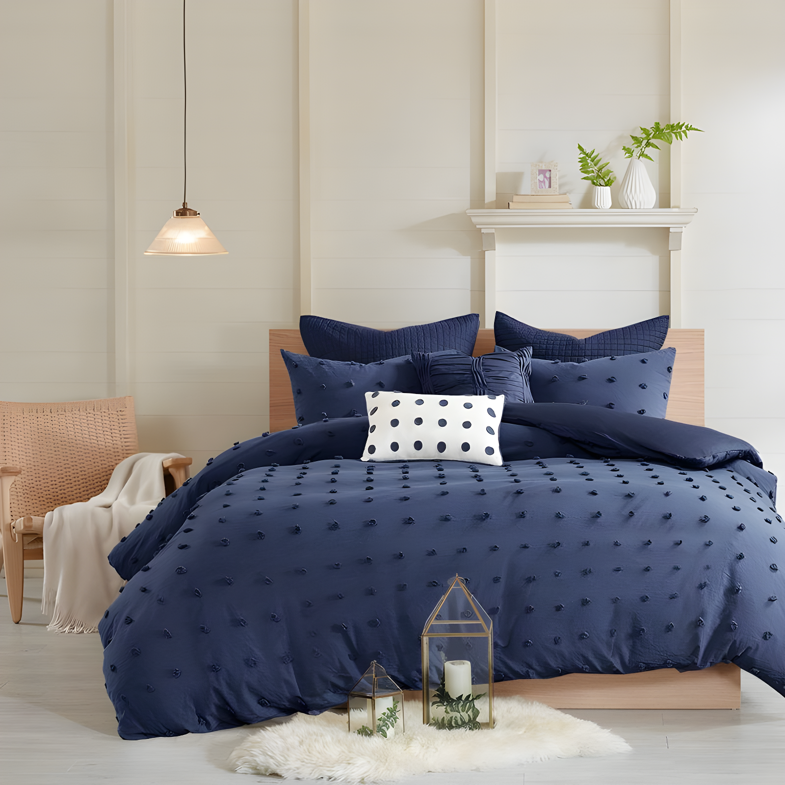 Brooklyn Cotton Jacquard Duvet Cover Set with Euro Shams and Throw Pillows