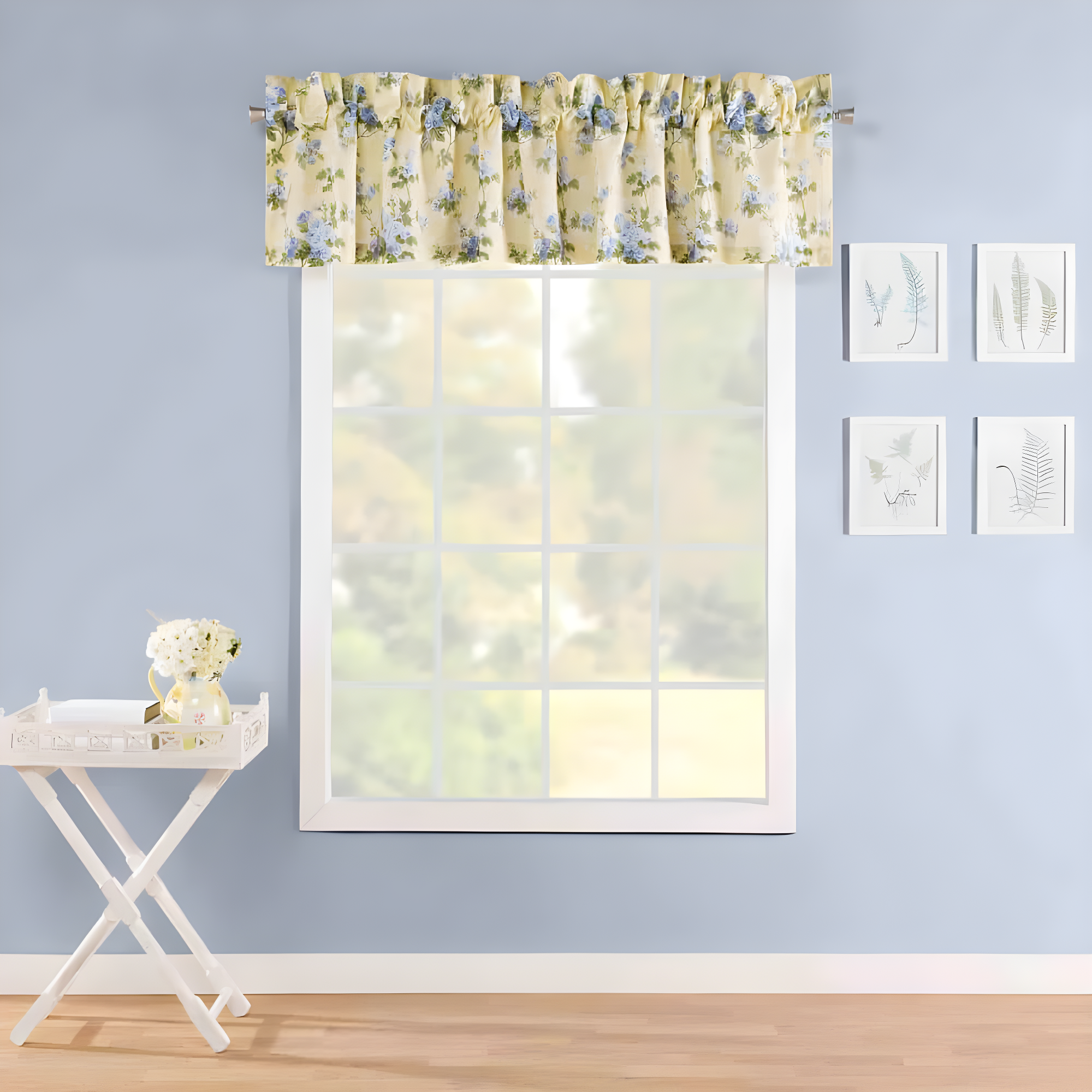 Laura Ashley Cassidy Floral Cotton Ruffled 86" Window Valance in Yellow/Blue
