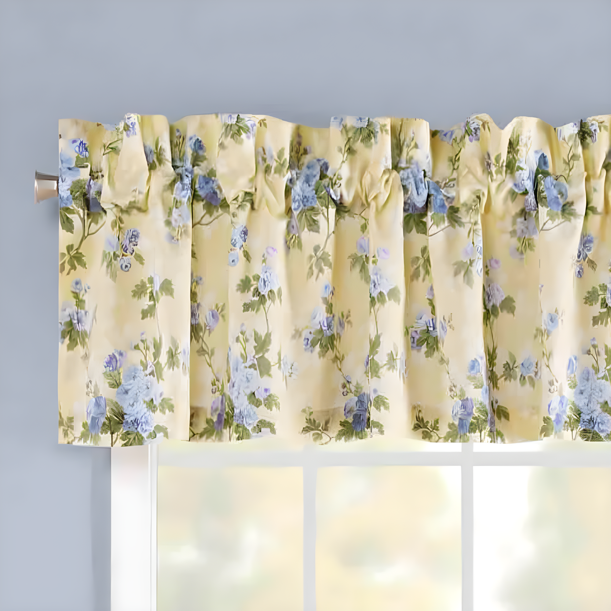 Laura Ashley Cassidy Floral Cotton Ruffled 86" Window Valance in Yellow/Blue