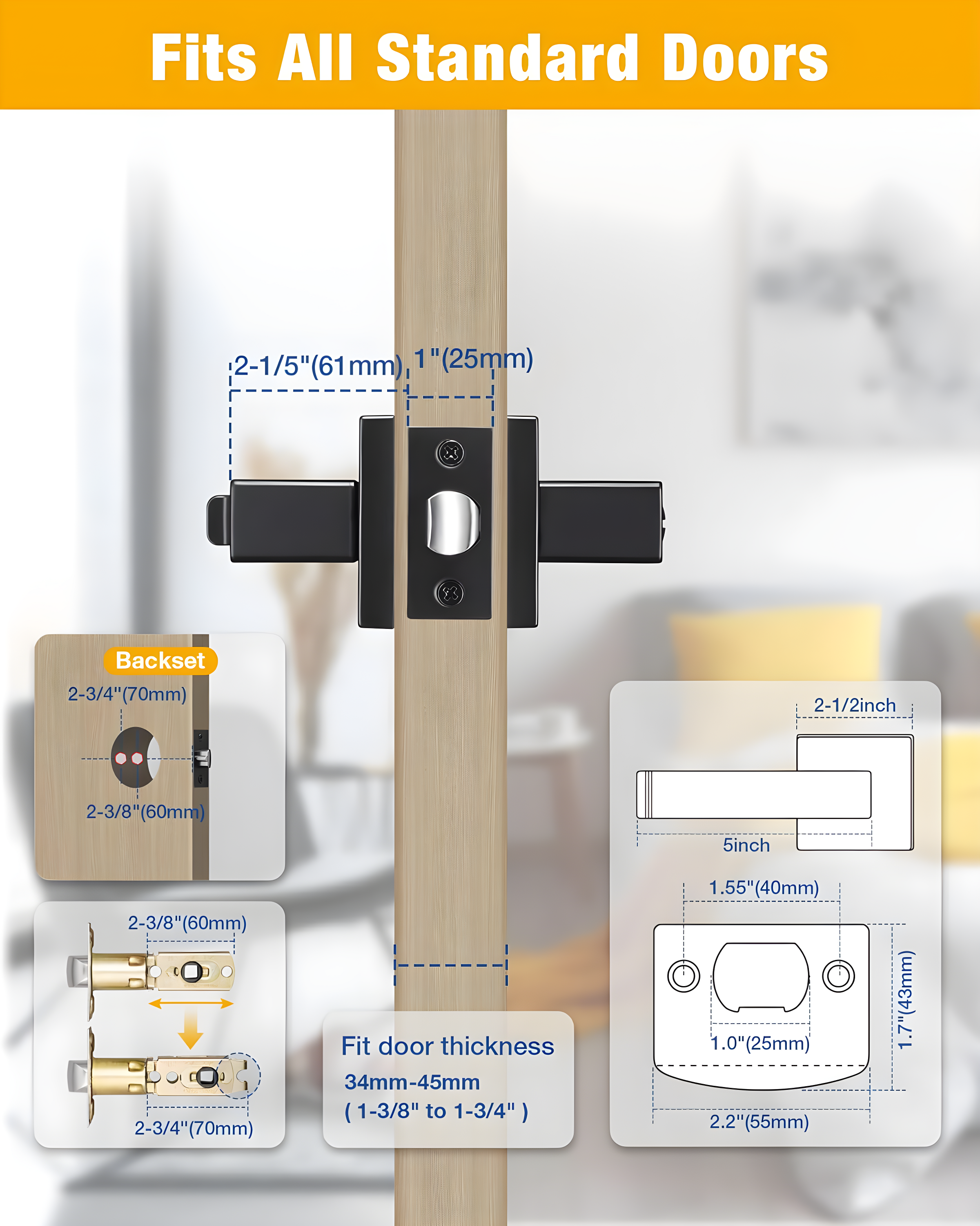Front Door Handle and Deadbolt Set, Matte Black Exterior Door Lock Set with Deadbolt, Front Door Handles and Locks (2 Pack)