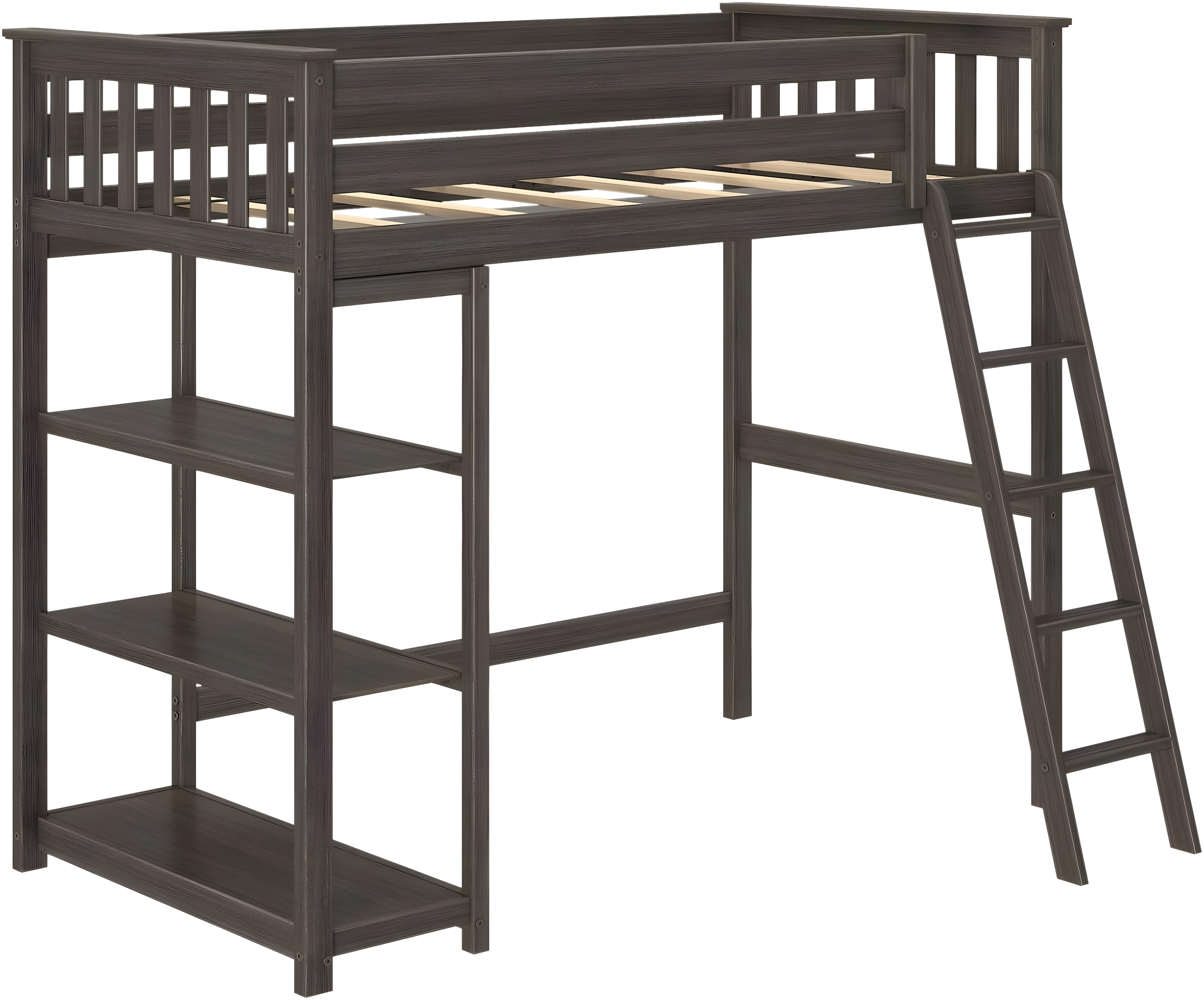 Forbes Twin Pine Loft Bed with Shelves