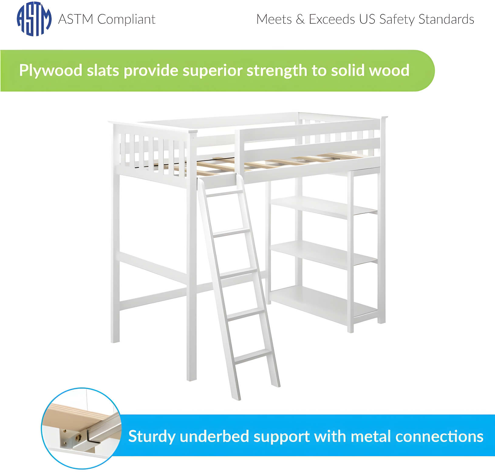 Forbes Twin Pine Loft Bed with Shelves